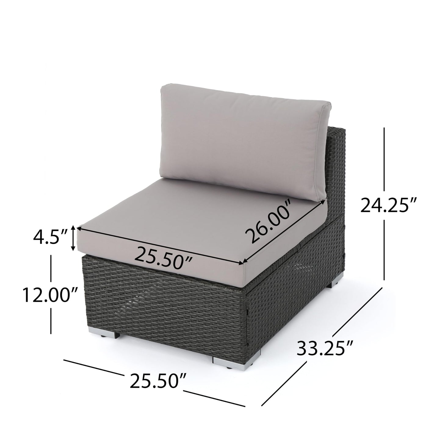 Christopher Knight Home Santa Rosa Outdoor Wicker 5 Seater Sectional Conversation Set with Aluminum Frame and Water Resistant Cushions, 92.25 "W x 99.75 "D x 24.25 "H, Gray + Light Gray + Silver