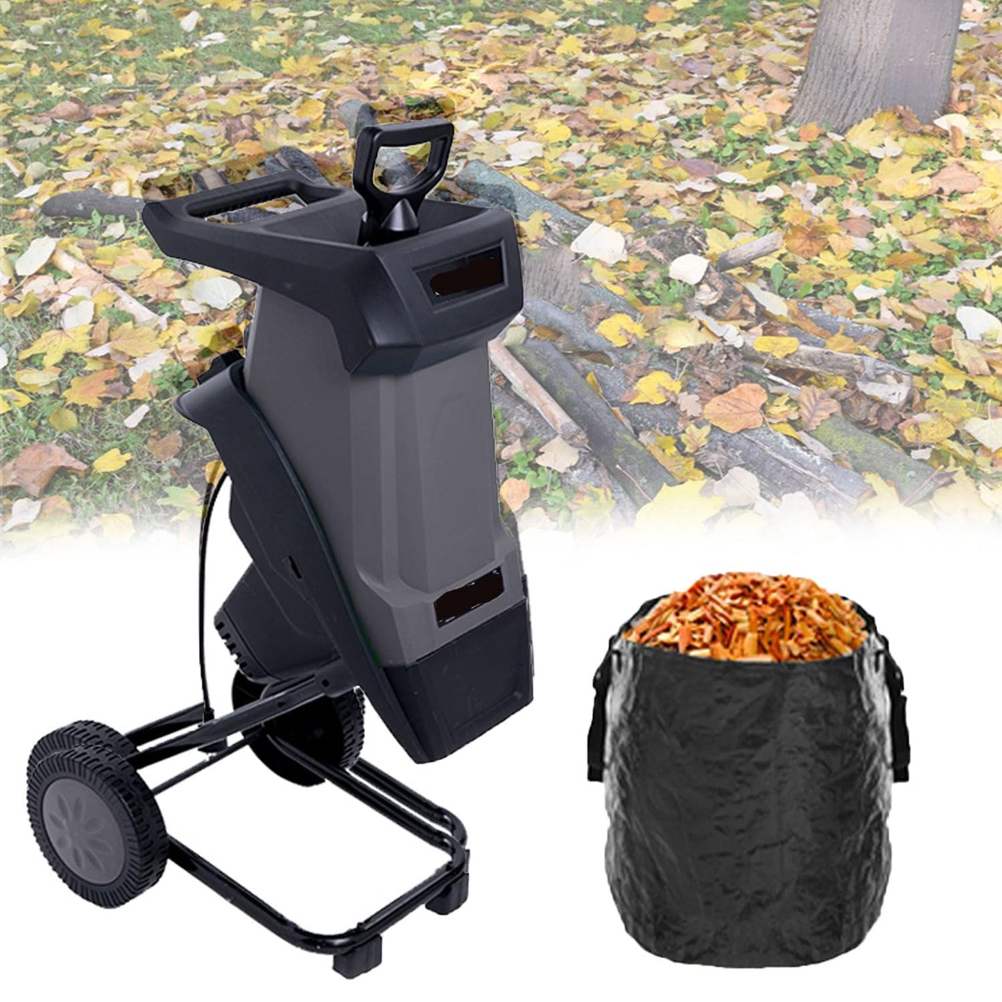 JOSBY 4500rpm Portable Wood Chipper, 2400W Garden Leaf Shredder with 50L Collection Bag&30m Power Cord, 110V/220V Electric Branch Crusher, Overload Protection Switch&Safety Knob, for Courtyard, Park