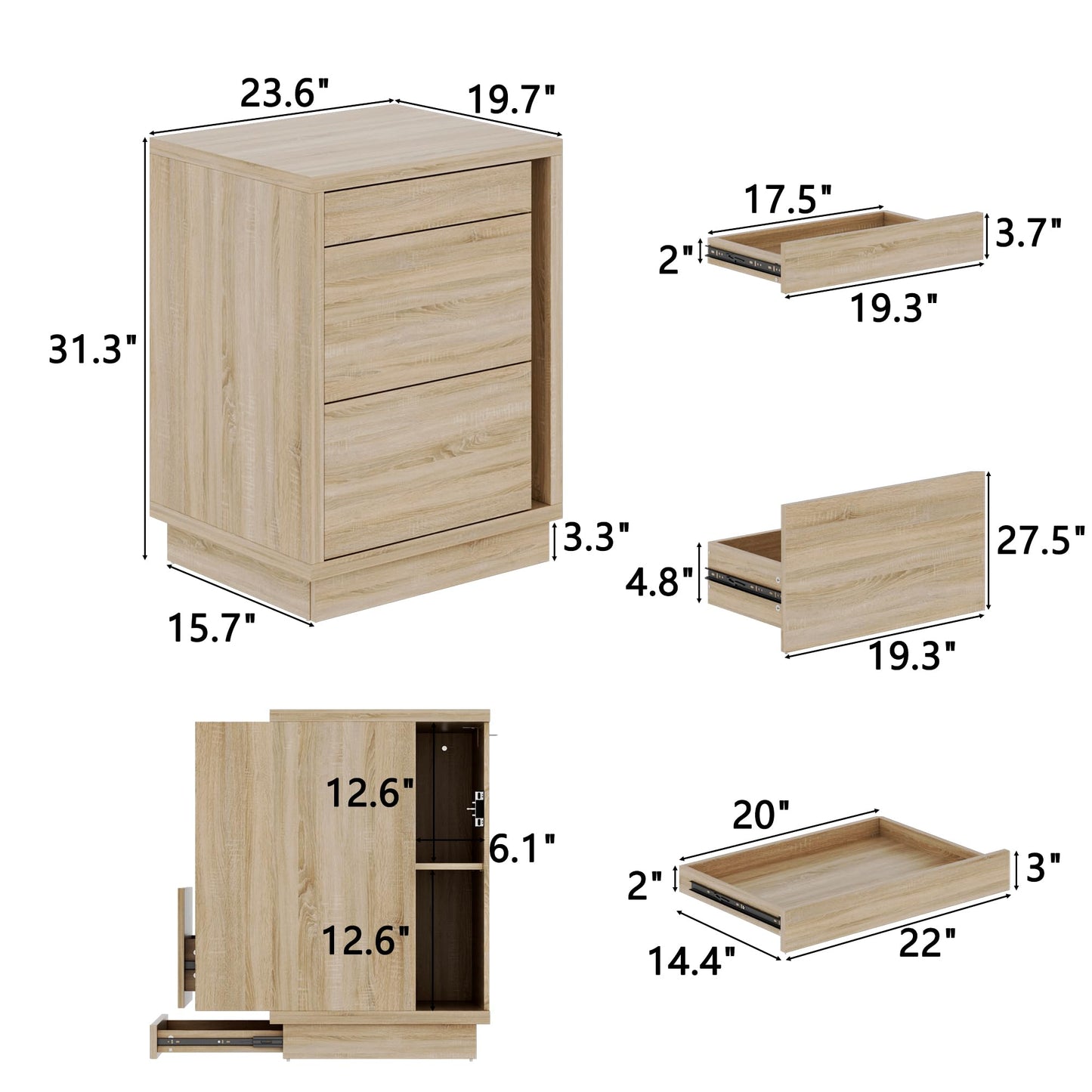 Homsee 31.3" H 4-Drawer Nightstand with Electronic Lock, Hidden Shelves & Gun Drawers, Versatile Wooden Night Stand Sofa End Bed-Side Table for Bedroom Living Room, Oak