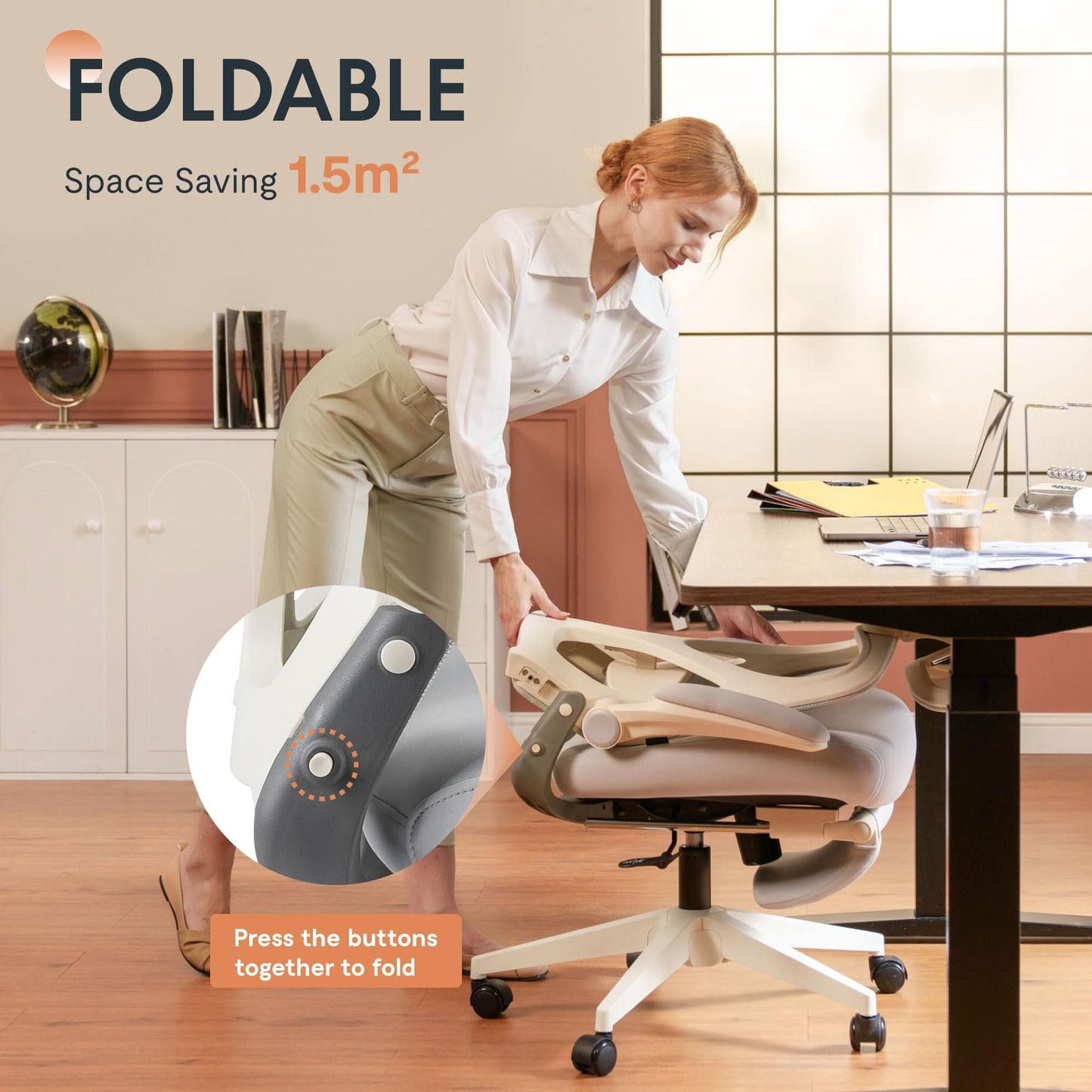 FLEXISPOT Foldex Ergonomic Office Chair, Folding Chair for Small Spaces with Lumbar Support, Flip-up Armrests, 3D Headrest, Desk Chairs with Footrest for Work,Video Game,Gift (Foam Seat, Pink)