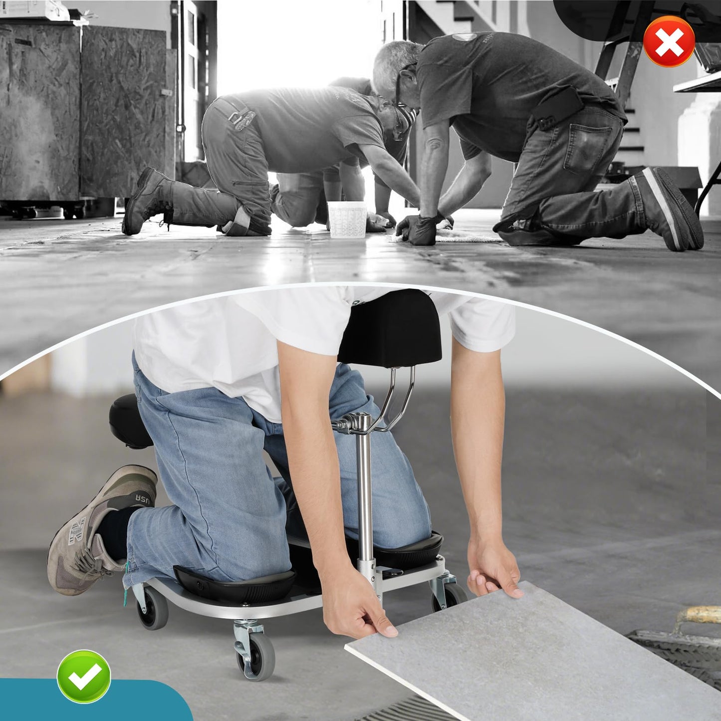 Kneeling/Sitting Creeper With Chest Support And Rolling Knee Pads, Featuring 3" Casters And Brake,300-Pound Capacity,Equipped With A Tool Tray For Tiles, Parquet, Cleaning Or Other Floor Work