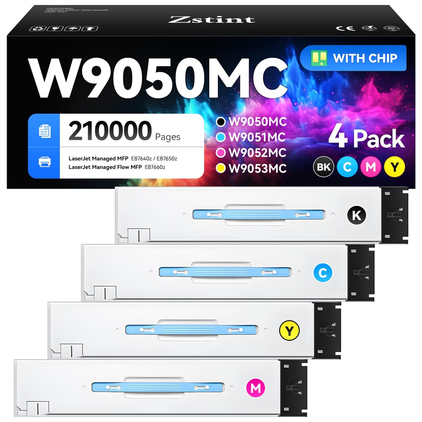 W9050MC High Capacity Toner Cartridge Set 4-Pack W9051MC W9052MC W9053MC Replacement Compatible for HP Color LaserJet Managed MFP E87640z MFP E87650z Flow E87660z Printer Ink Black Cyan Magenta Yellow