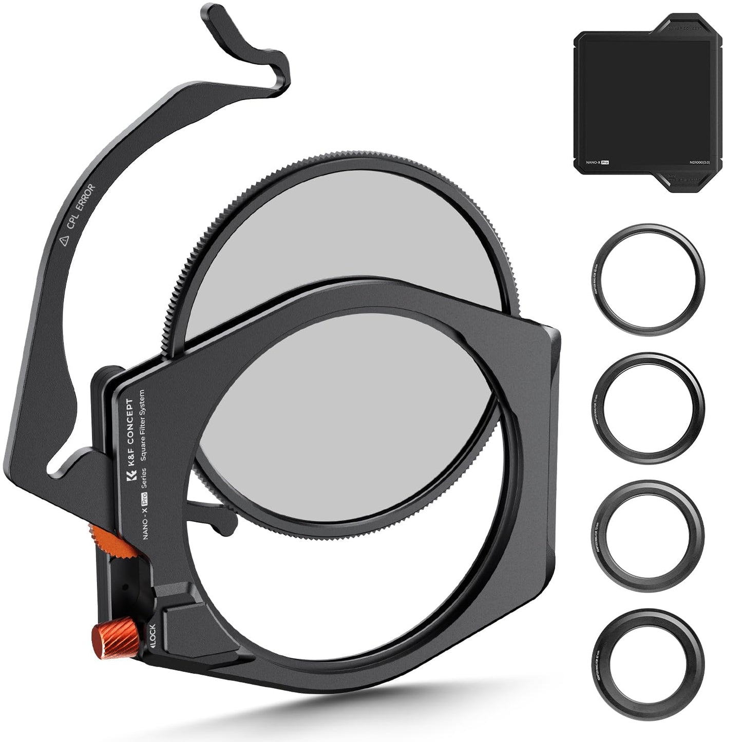 K&F CONCEPT X PRO Square Filter Holder System Kit (Filter Holder + 95mm Circular Polarizer + Square ND1000 Filter + 4 Filter Adapter Rings) for Camera Lens