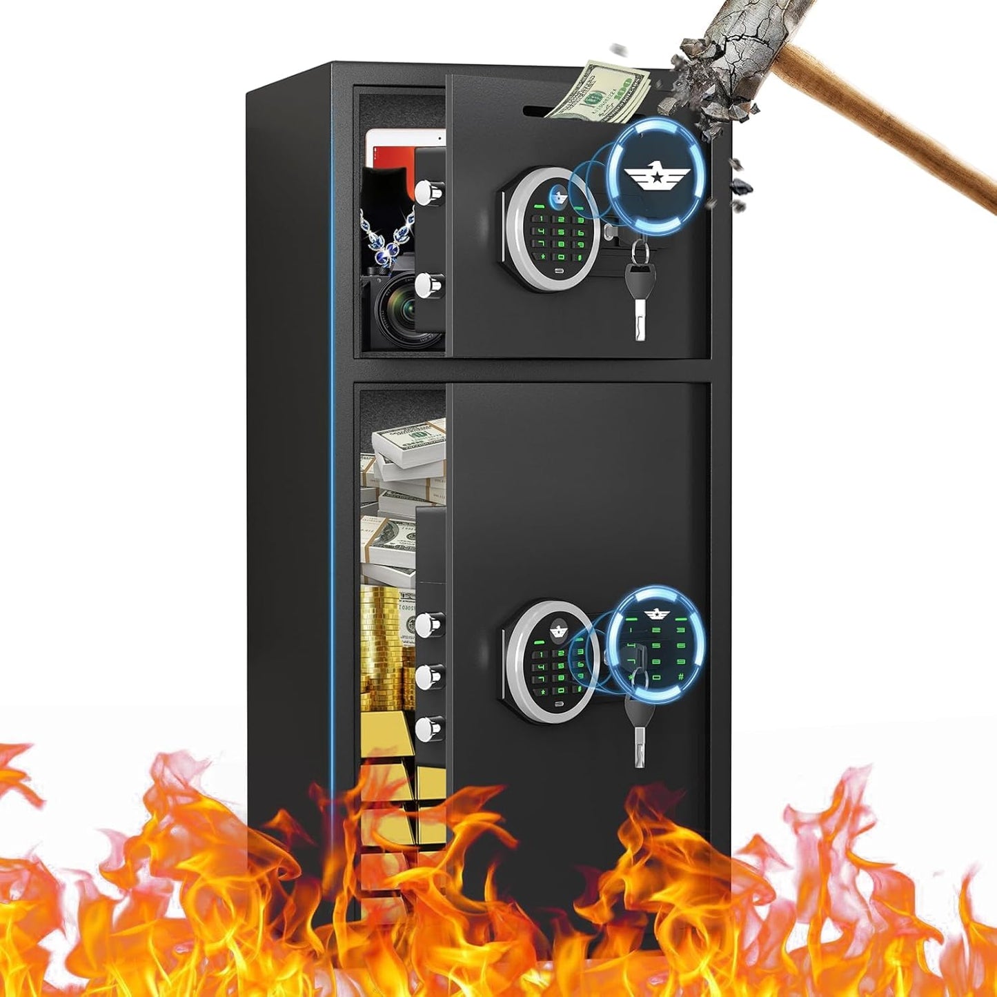 Karbeen 6.0 Cu ft Large Safe Box Fireproof Waterproof, Money Safe With Mute Function and LED Light, Digital Keypad Home Safes with Deposit Slot & Dual Alarm System,Security Box for Money Valuables