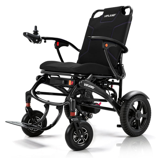 VIPLAND Carbon Fiber Electric Wheelchairs for Adults, Lightweight Foldable Motorized Wheelchair,15 Miles Range, All Terrain Airline Approved, 500W Brushless Motors with Tail Light, Only 44lb, Black