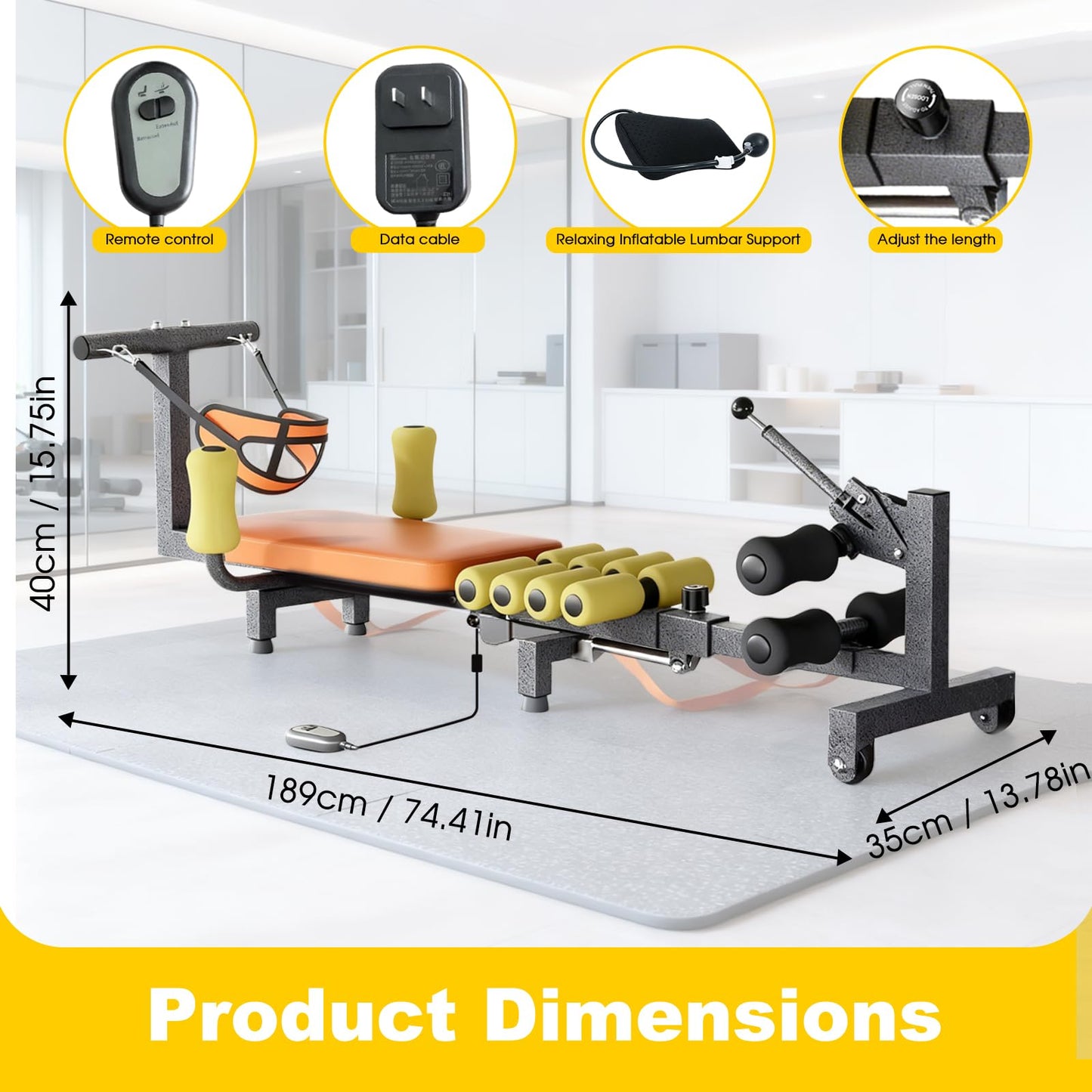 Electric Fitness Full Body Traction Table Inline Back Stretcher Bench with Cervical Traction Massage Cervical Bed 286.6 Lbs Weight Capacity for Lower Back Pain Relief (Brown)