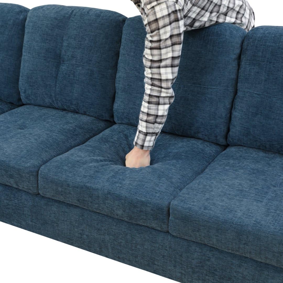 UOCFYK L-Shaped 3-Piece Flannel Sofa with Storage Ottoman Set, Sectional Couch Sofa Set for Living Room, Office, Small Space, Blue