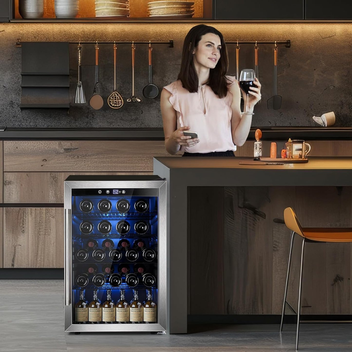 Electactic 145 Can Beverage Refrigerator, 37 Bottle Wine Fridge with Smart Temperature Control, 4.4 CU FT Quiet Freestanding Mini Fridge with Child Lock Panel for Family Restaurant Bar