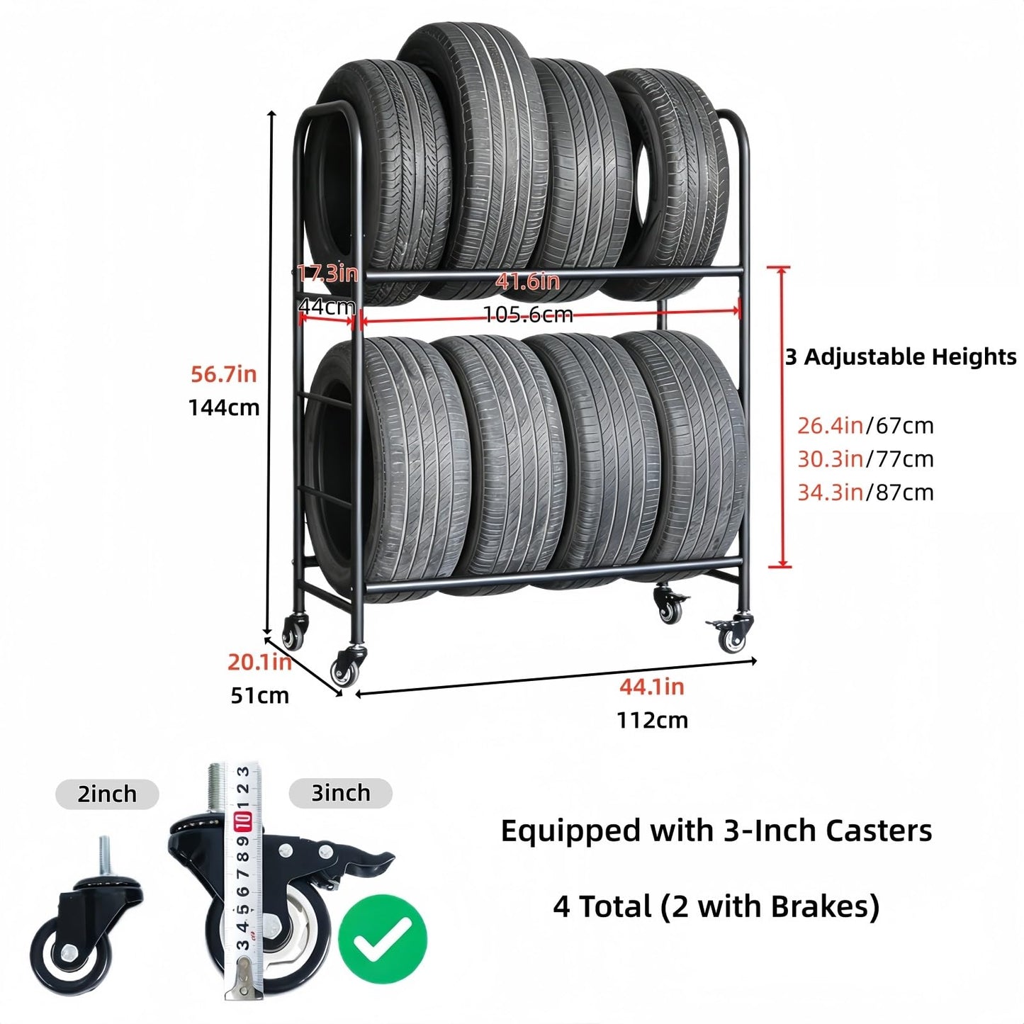 AKFNCJE Movable Heavy Duty Tire Rack, Adjustable Tire Storage Rack