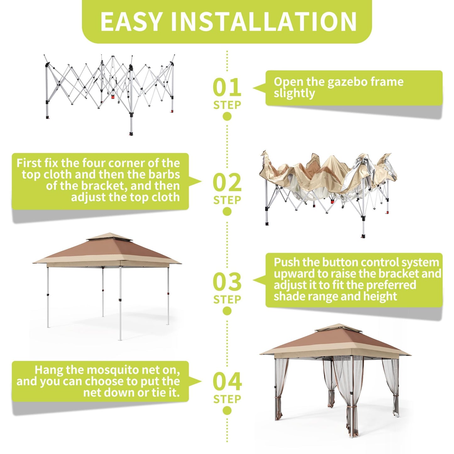GarveeHome 10X10 Ft Instant Pop-Up Gazebo - Modern Waterproof Canopy Tent with Mosquito Netting & Sidewalls, All-Weather Outdoor Shelter for Patio, Garden, Backyard, Party - Includes Wheeled Carry Bag