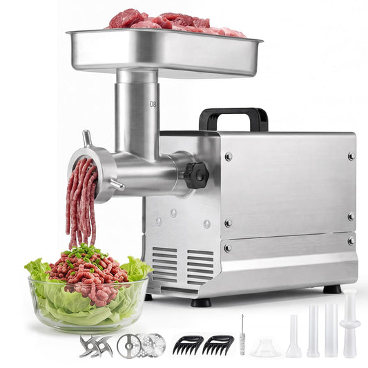 VEVOR Commercial Meat Grinder, 8 Lbs/Min Capacity, #8 Electric Meat Mincer with 3 Plates, 3 Sausage Stuffing Tubes, 350W/0.5HP Stainless Steel Sausage Maker for Home Kitchens & Restaurants, ETL Listed