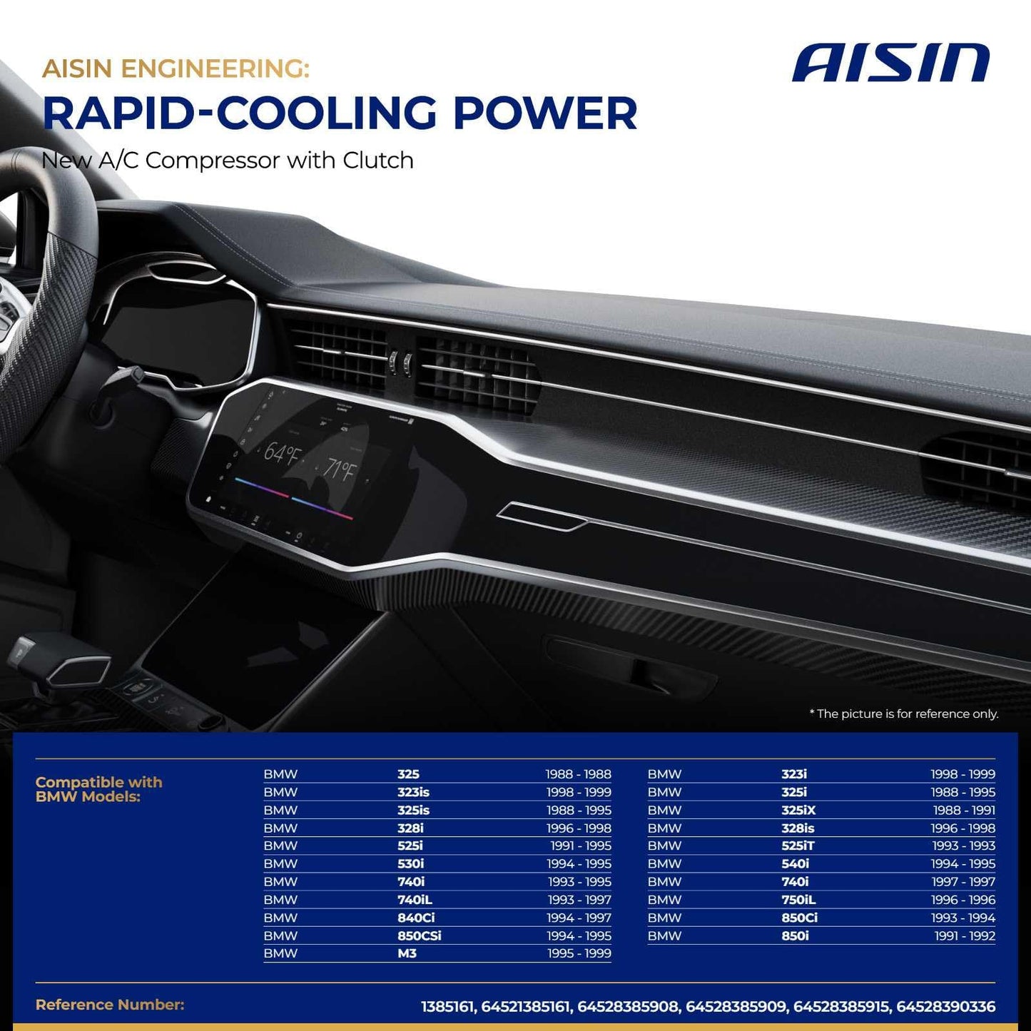 AISIN AFTERMARKET ACCBM-00513 Air Conditioner AC Compressor - Compatible with BMW 323i 323is 325 325i 325is 325iX 328i 328is 525i 530i 540i 740i 850i M3 E30 E31 E32 E34 E36