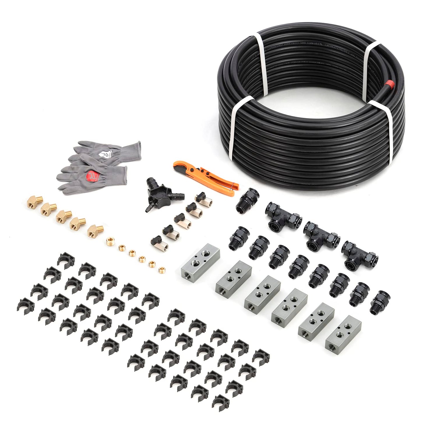Redrock Performance Compressed Shop Air Line Kit 1/2" x 200ft, HDPE Aluminum Tubing Air Compressor Piping System for Garage Leak Proof & Easy to Install Black Air Hose 200PSI