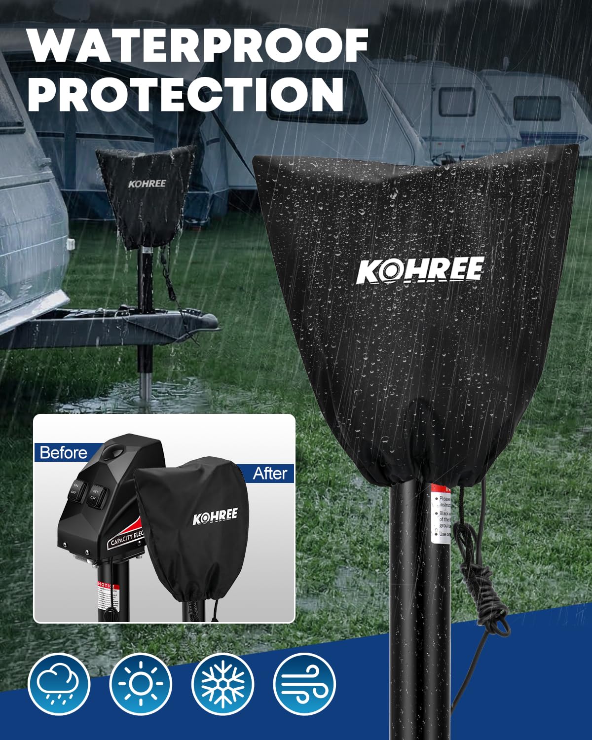 Kohree Electric Trailer Jack 6000 lbs, Heavy Duty RV Electric Power Tongue Jack for Travel Trailer A-Frame Camper, with Manual Crank Handle & Weatherproof Jack Cover, 22" Lift, 12V DC with Wiring