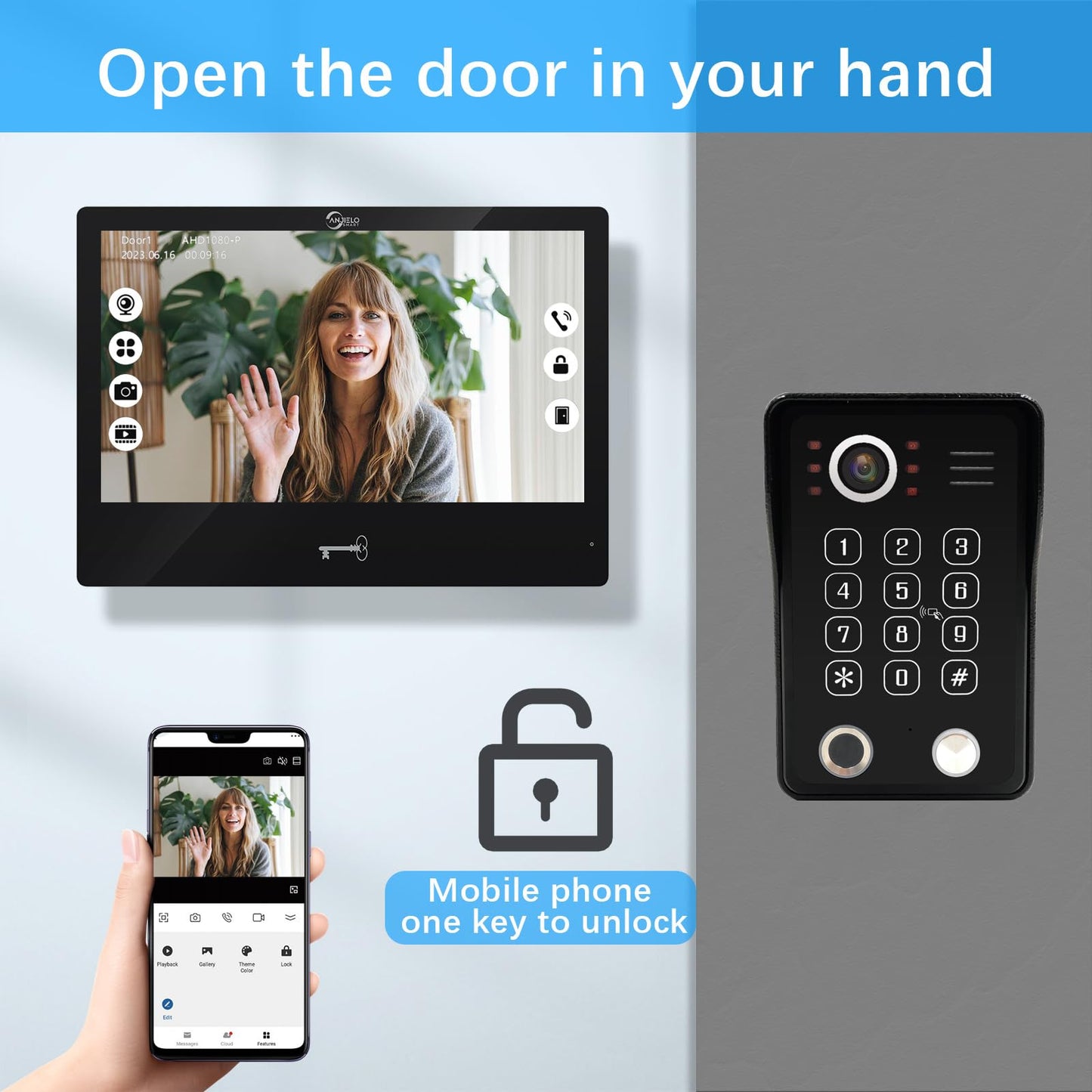 Wired Video Apartment Intercom System,Door Phone Kit,10 Inch Touch Monitor with 1080P HD Doorbell Camera,Supporting Motion Detecting 5 in 1 RFID Card Unlcking for Home Villa (1 Doorbell + 2 Monitor)
