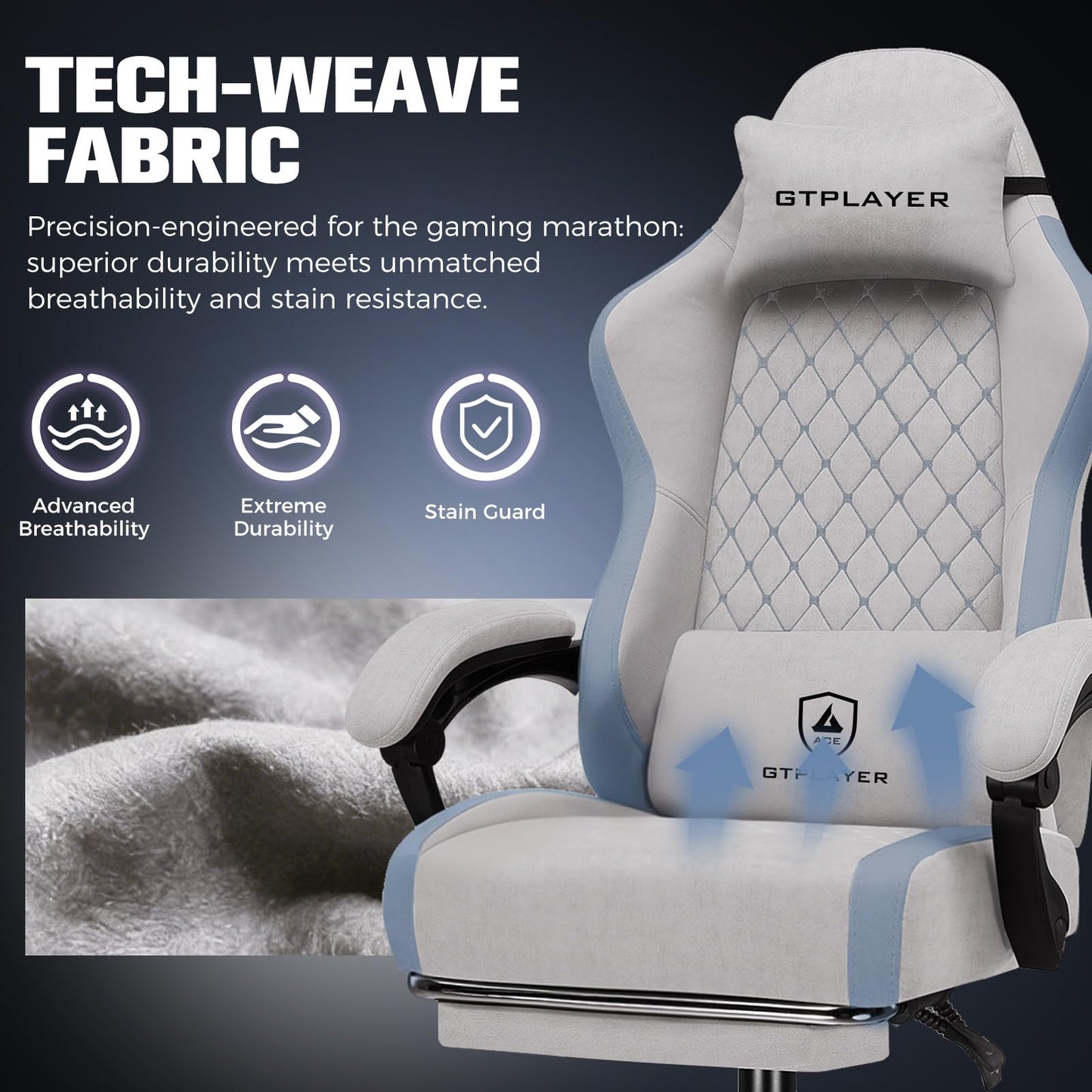 GTPLAYER Gaming Chair, Ergonomic Computer Chair with Footrest and Lumbar Support, High Back Recliner Chair 350lbs, Height Adjustable for Home Office, Grey