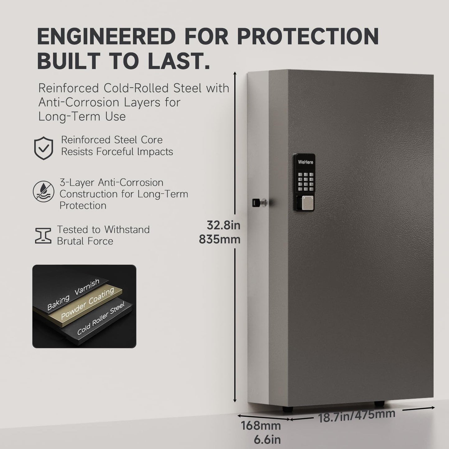 WeHere 360-Key Smart Key Lock Box, Wall-Mount Key Cabinet with Key Management App(Track Key Borrow/Return), Keypad, Bluetooth & WiFi Unlock (Sold Separately) for Commercial, School, Rental, Office
