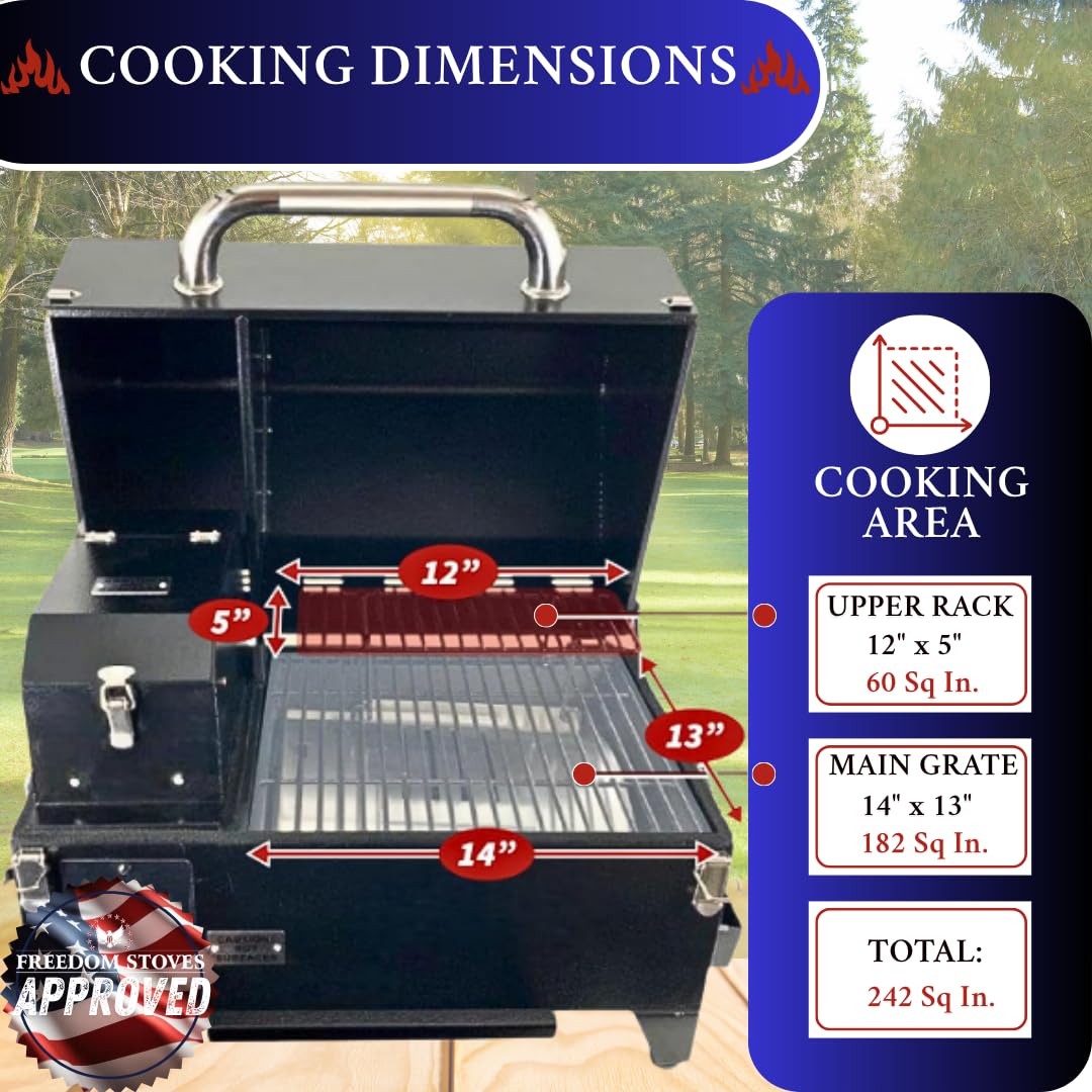 Freedom Portable Pellet Grill & Smoker: Digital Display, Dual Meat Probes, 242 sq in Cooking Area, AC/DC Powered, Black