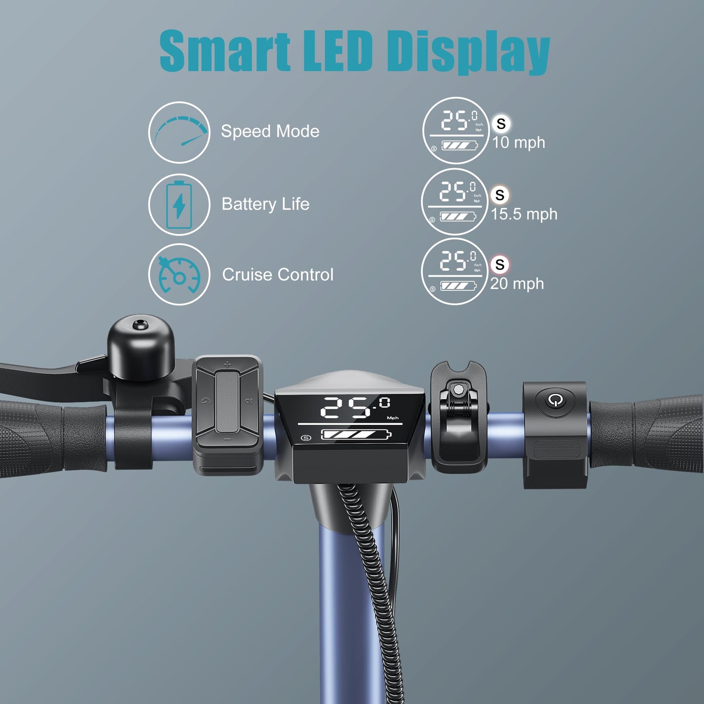 Caroma Adult Electric Scooter 350W, Max 20 Miles & 20 Mph, 9" Solid Tires Electric Scooters for Adults, Height Adjustable E Scooter, Foldable Commuting Scooter Electric, 265Lbs Load, Matte Blue