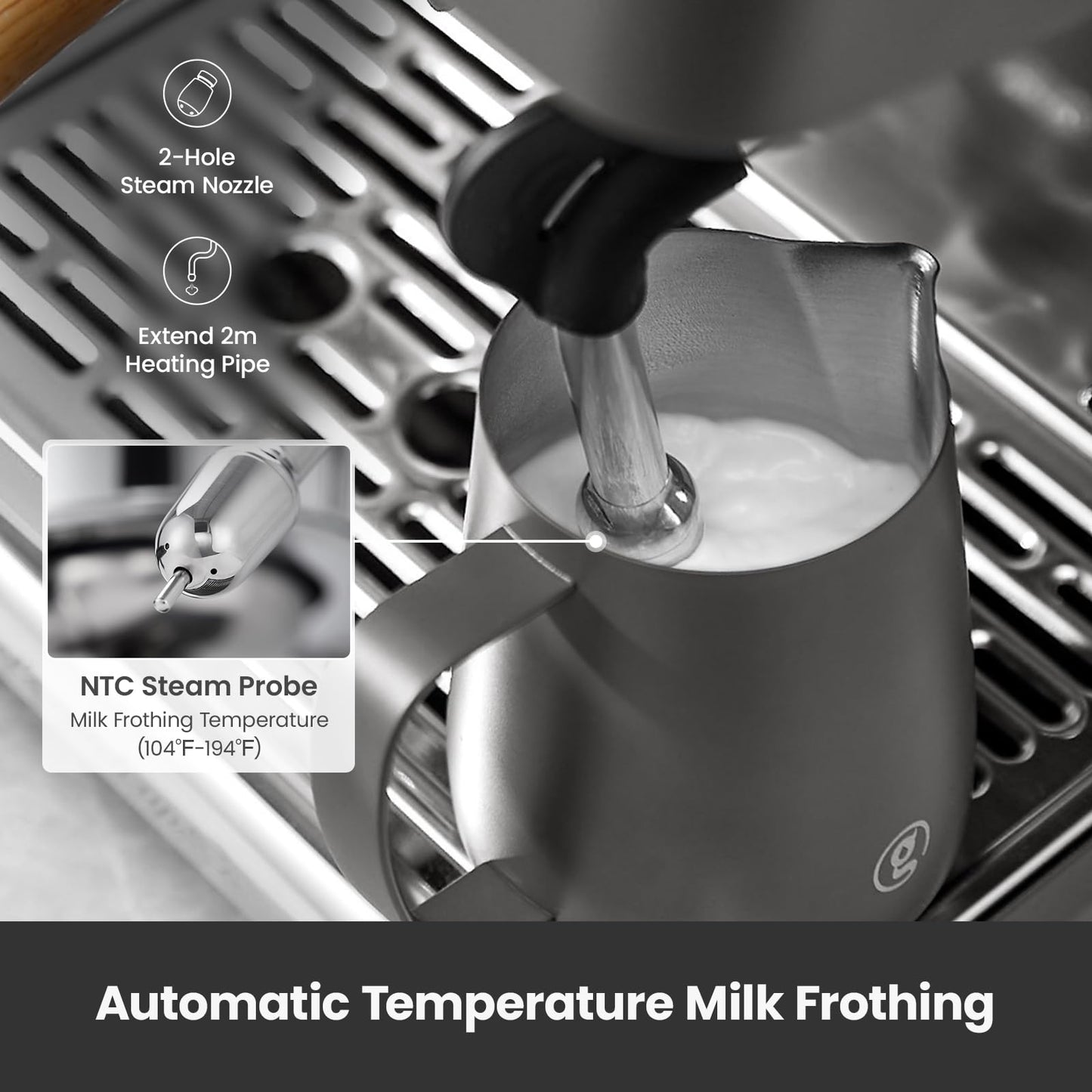 Gemilai G3028A Espresso Machine, 15 Bar Professional Coffee Maker with Adjustable Pressure & Automatic Milk Frother, Dual PID & 550ml Boiler, 57oz Tank, Stainless Steel for Cappuccino, Latte Grey