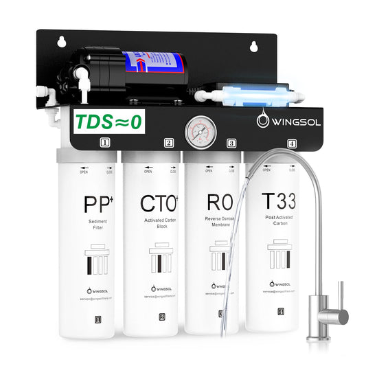 WINGSOL Reverse Osmosis Water Filter, 0 TDS UV Space-Saving Tankless RO System, 10-Layer Filtration Under Sink, NSF/ANSI 42&53&58 Certified, Easy-Change Filter, Plug-in Required