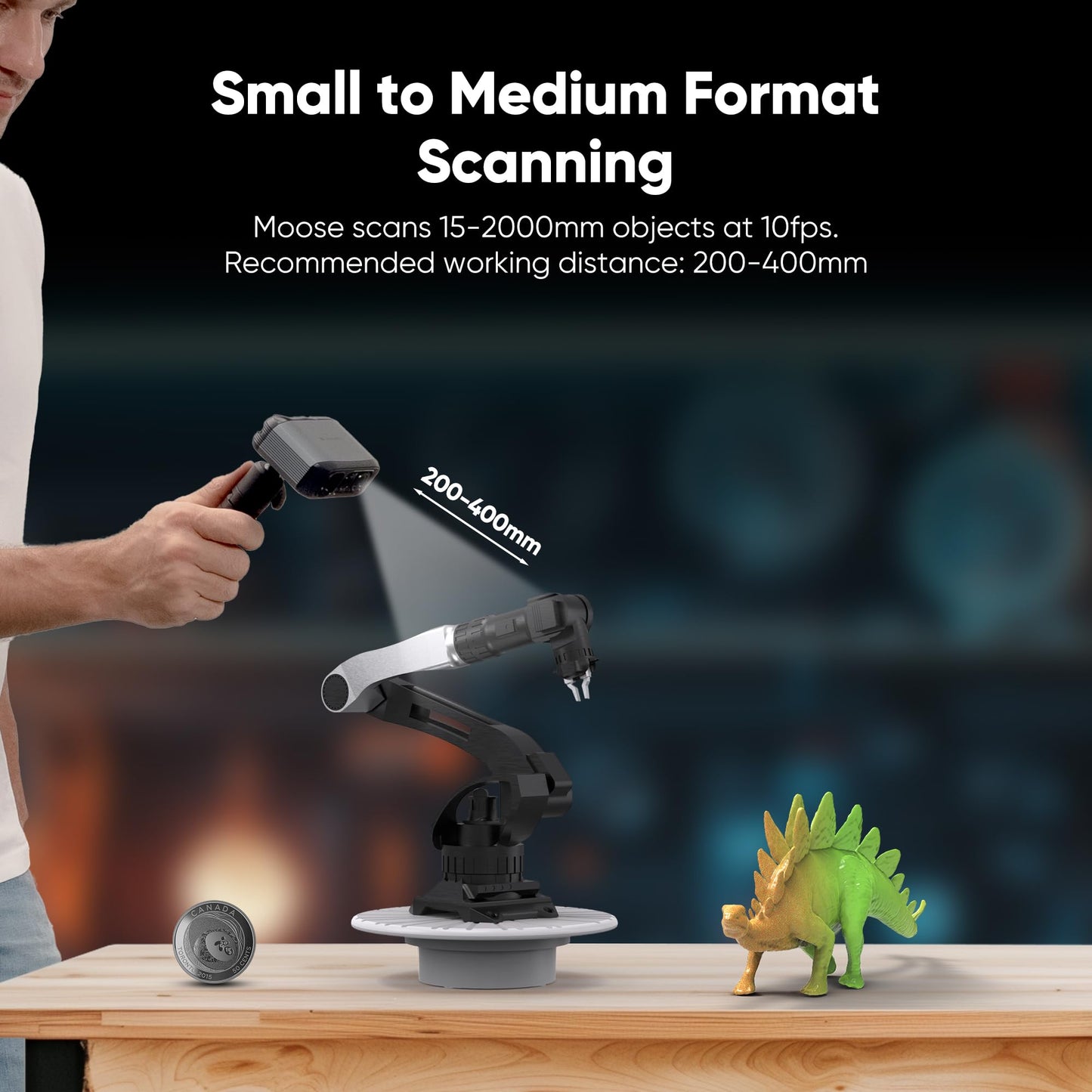 3DMakerpro 3D Scanner Moose, Medium-Format 3D Scanners for Printing, Blue Led Light Source, Up to 0.03mm Accuracy, 24-Bit Full-Color Scanning
