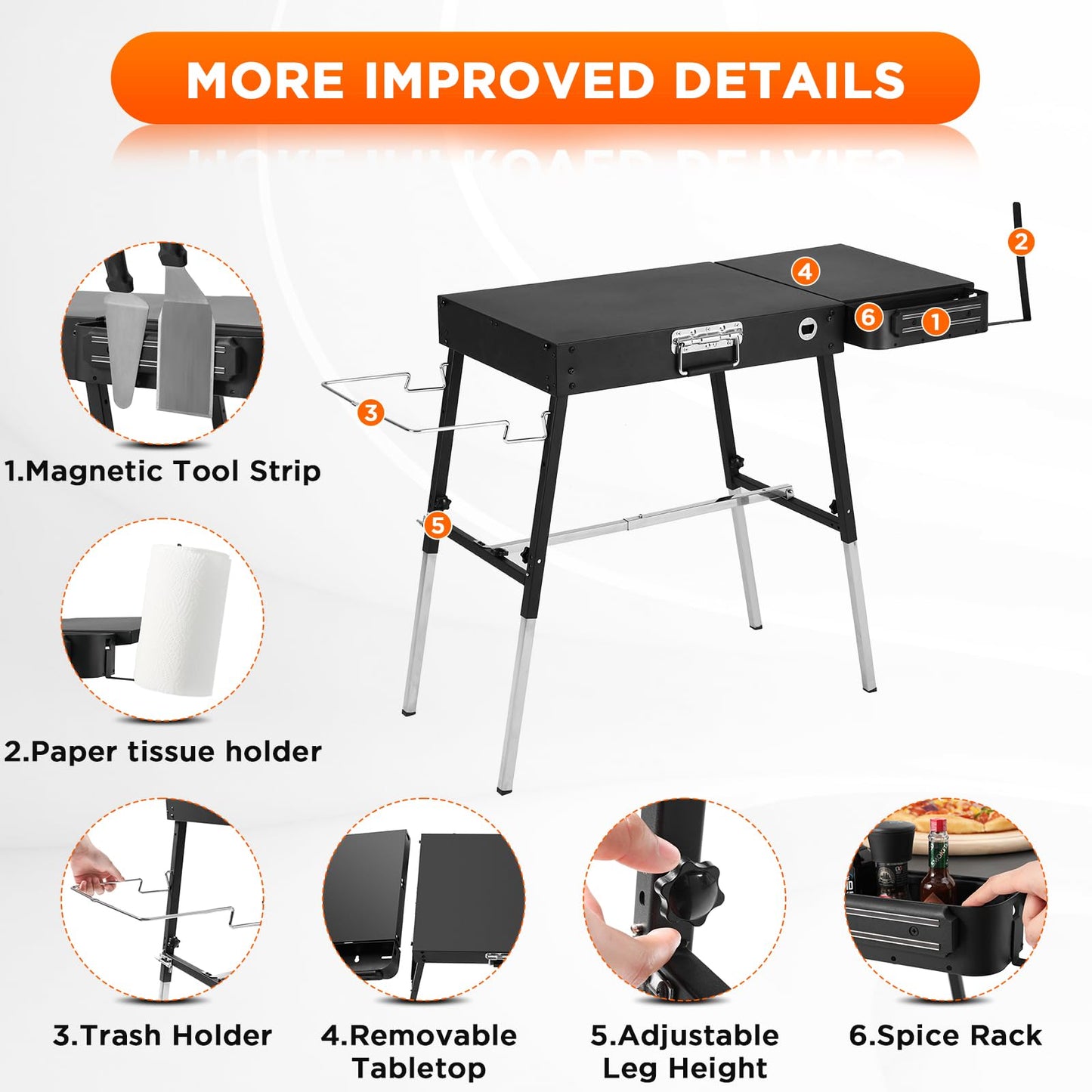 Outdoor Folding Grill Table, Adjustable Blackstone Griddle Stand, Fit 17” 22” Blackstone & Ninja Grills, Portable Camping Table for Outdoor BBQ & Tailgating
