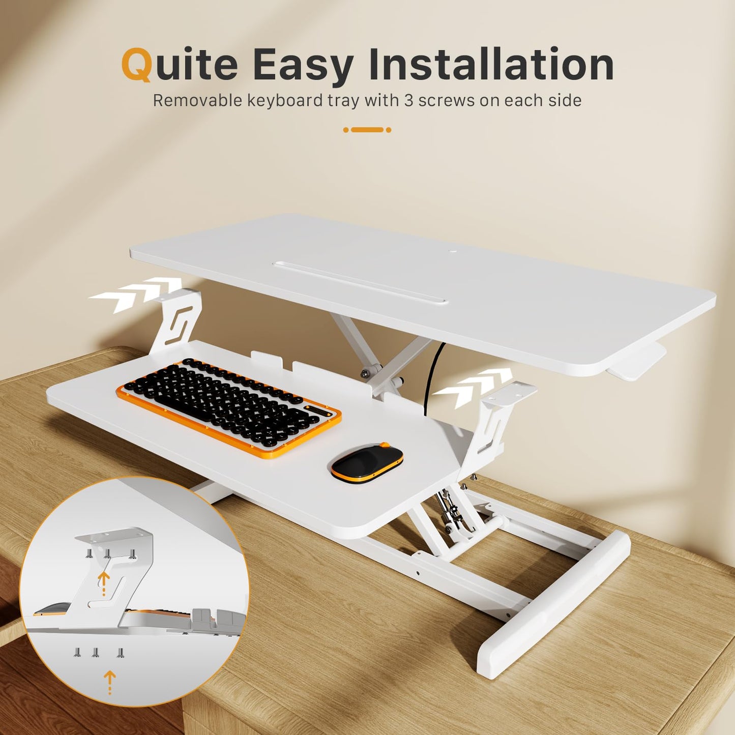 JOY worker Standing Desk Converter, 35" Wide Height Adjustable Sit Stand Up Desk Riser with Keyboard Tray, Desktop Workstation Riser for Home Office Computer Laptop, Particle Board, White
