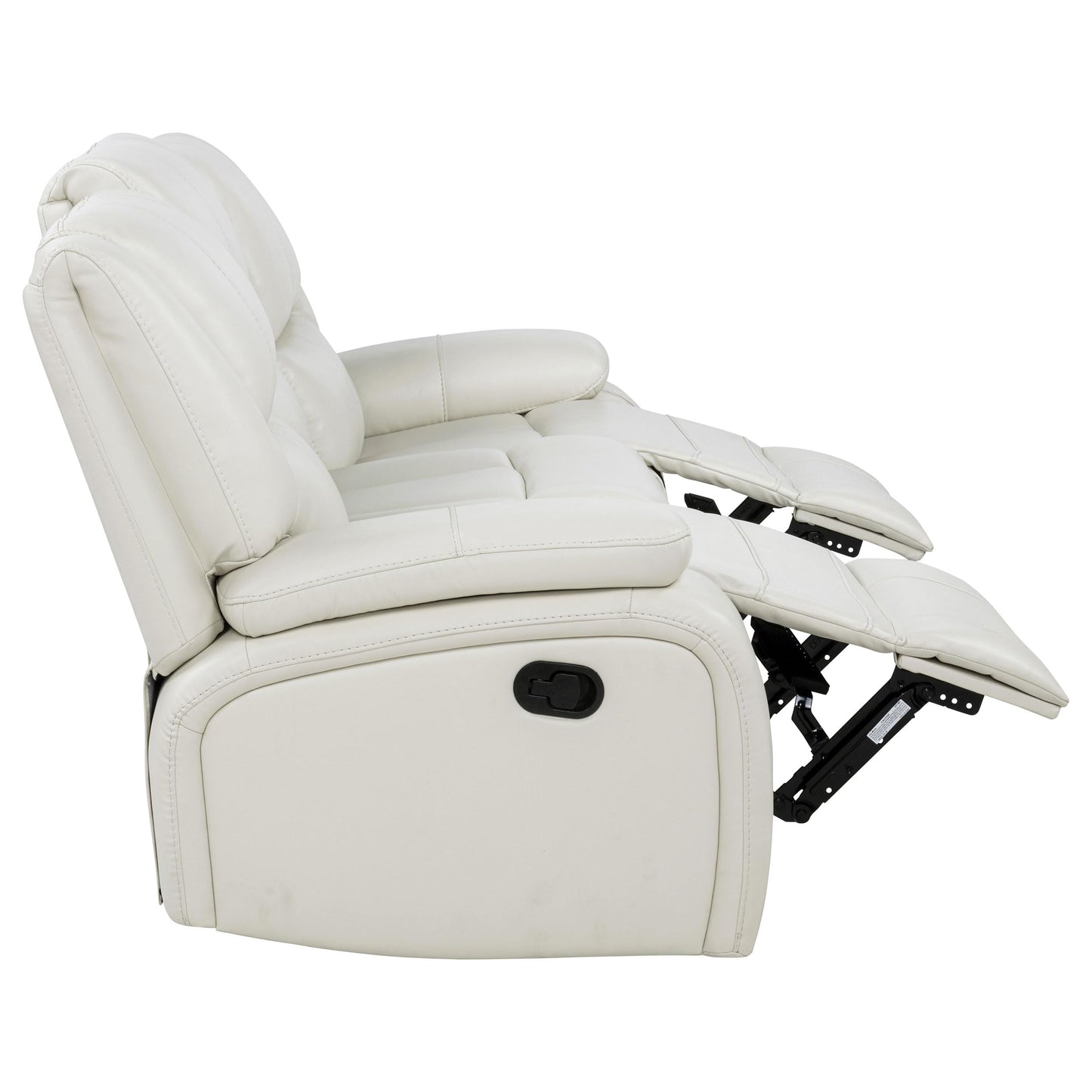 Coaster Home Furnishings - Camila - Wood and Faux Leather - Reclining Sofa with Manual Motion, Padded Pillow Arms, and Channeled Seat - Living Room - White - 610247