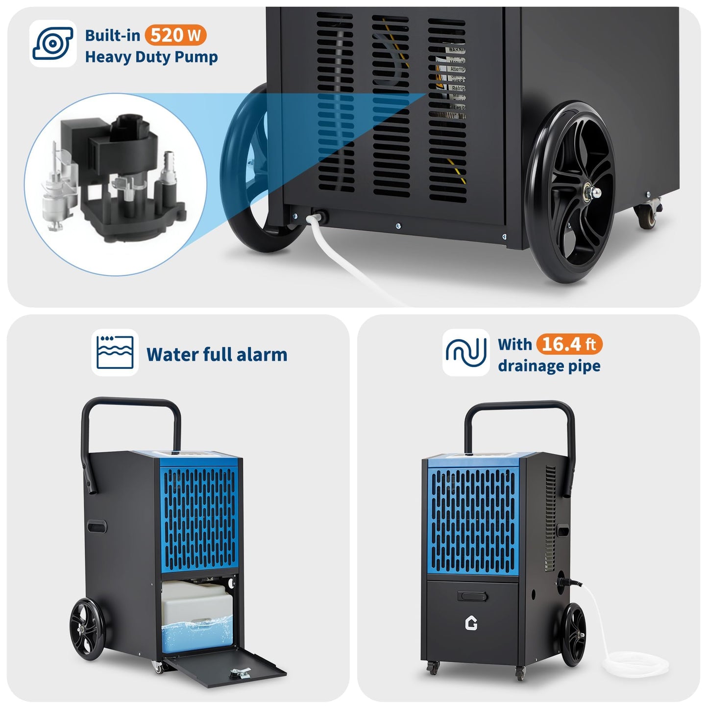105 Pints Commercial Dehumidifier for Basement, Large Industrial Humidity Remover with Drain Hose, Timer, and 4 Wheels, 110V/60Hz/520W, Ideal for Flood Repair, Drying Basement, Warehouse, and Factory