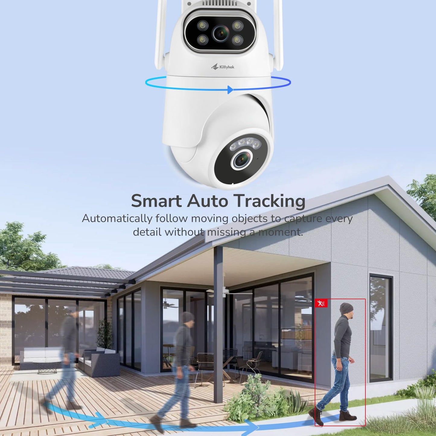 Home Security Camera System Wireless, Dual Lens 2K Security Cameras Wireless Outdoor with 2.4/5GHz WiFi, 360° PTZ, Auto Tracking, Motion Detection, Night Vision, 2-Way Audio, 10CH NVR with 500GB HDD