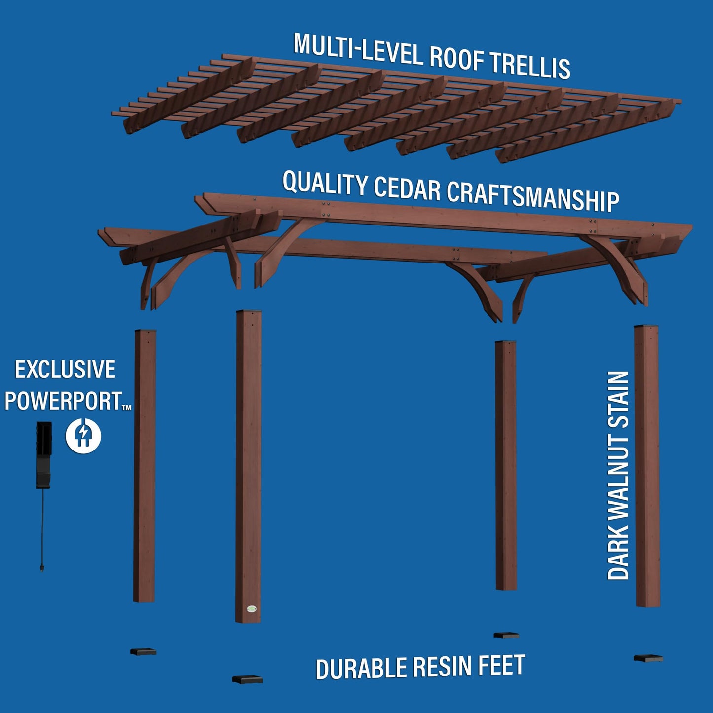 Backyard Discovery Somerville 14 x 10 Walnut All Cedar Pergola, Durable, Quality Supported Structure, Snow and Wind Supported, Rot Resistant, Electrical Outlet with USB, Deck, Garden, Patio