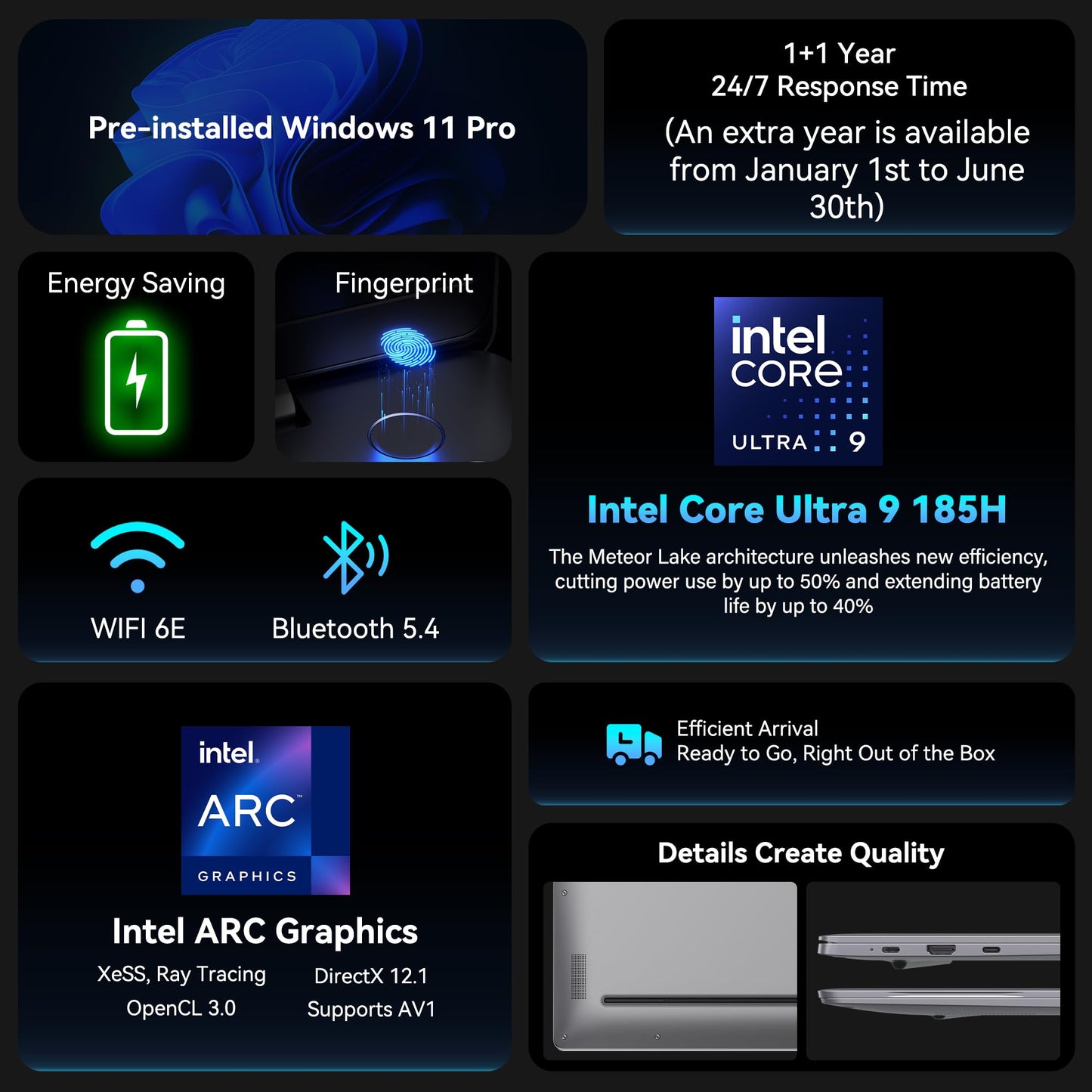 GEEKOM GeekBook X16 Pro 2.8 lbs Laptop, 16" IPS 2.5K 16:10 Laptop Computer, Ultra 9 185H, 32GB LPDDR5x 7500MHz RAM 2TB SSD, Up to 17 Hour, USB4, Fingerprint, Dual Fan, Copilot, Windows 11 Pro