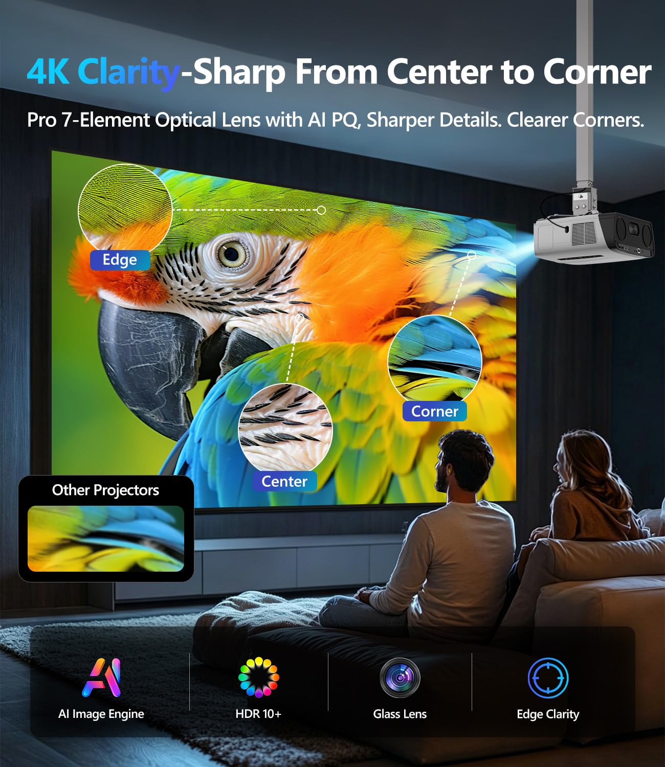 4K Smart Projector with Google TV & Netflix, 2500 ANSI Daylight Home Theater Projector, 70W Dolby Audio, TV Replacement Projector with 2 Wireless Mics, Family Karaoke, ToF Laser Auto Focus, HDMI ARC
