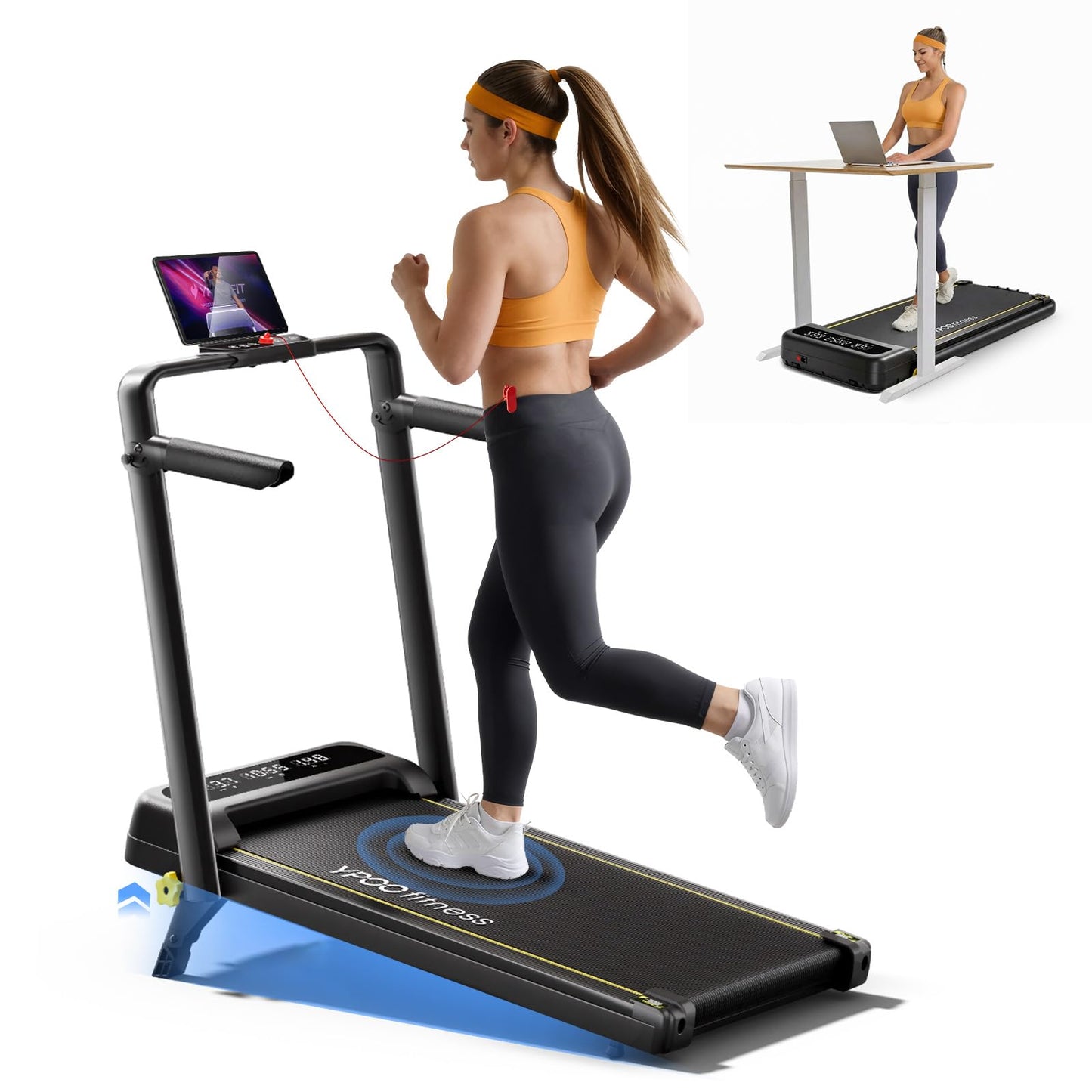 2.5HP Treadmill with Safety Side Handrails and 3 Incline Levels, Smart Fitness Equipment with APP & LED Display & Remote Control for Display for Home Office