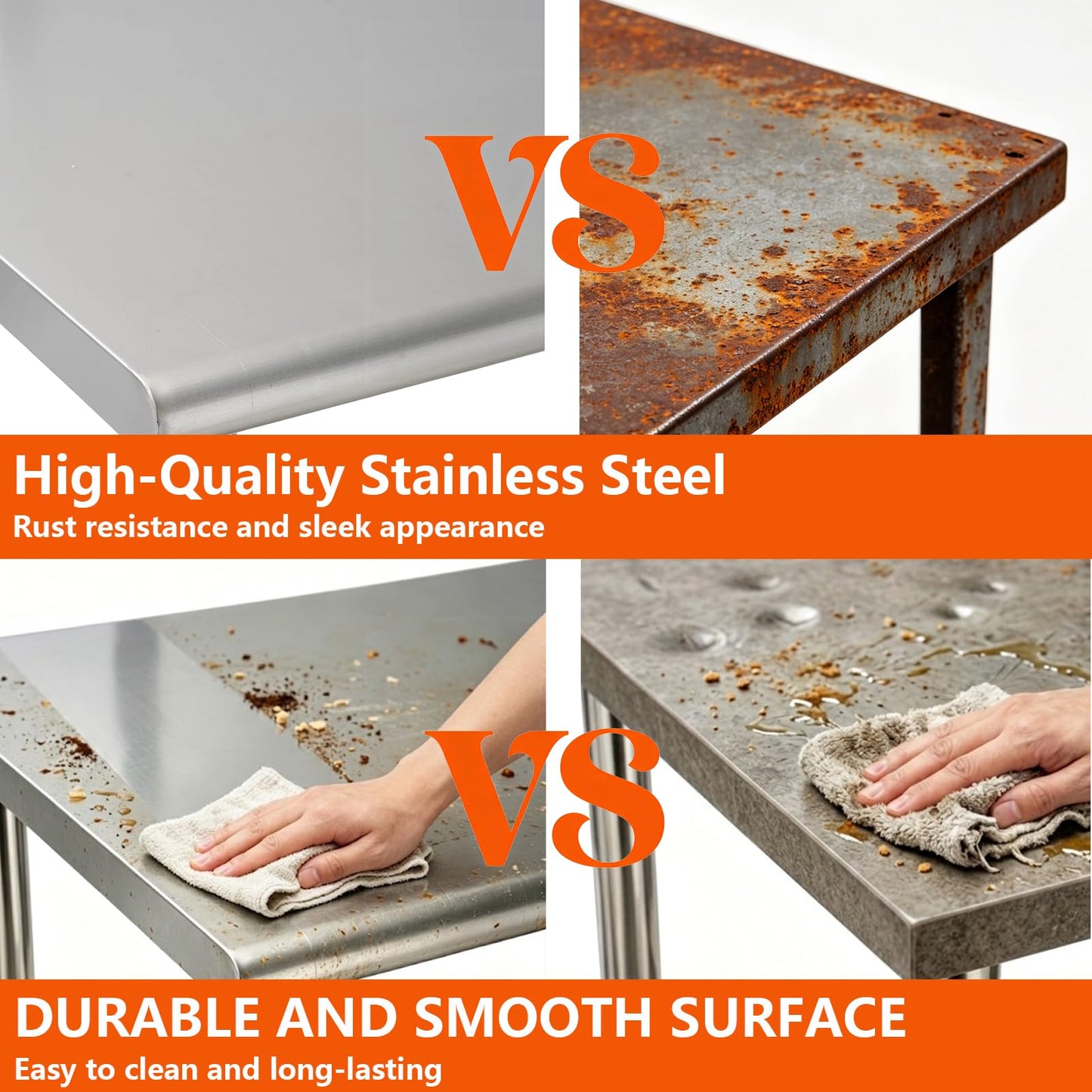 Garvee Stainless Steel Straight Edge Work Table 30 inch Double Layer with Casters & Garbage Shelf, Heavy Duty Commercial Prep Table, 0.7mm Thick