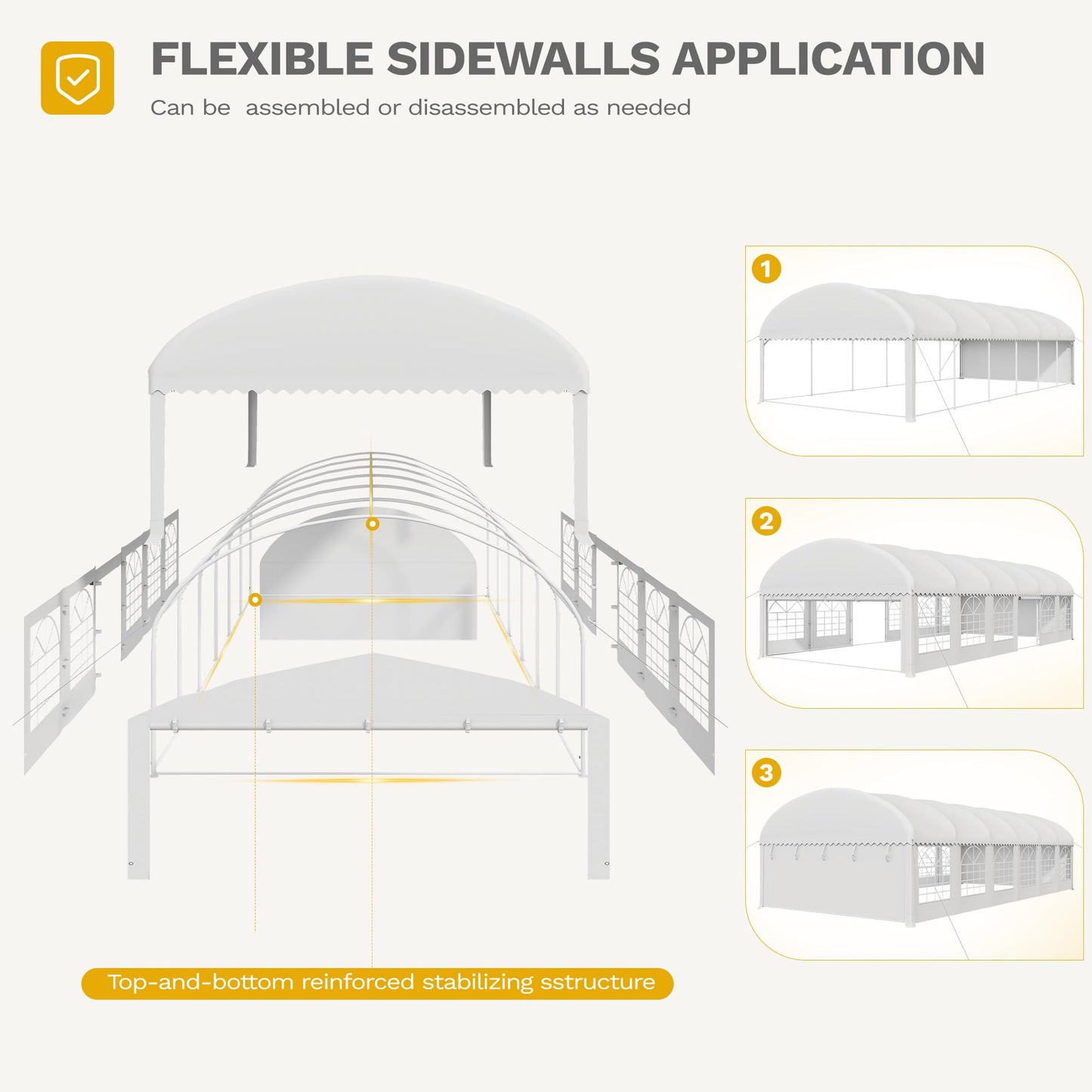 DWVO 20x40ft Arch Party Tent Outdoor Heavy Duty Wedding Event Shelters Galvanized Canopy with Upgraded Large Roof, 3 Storage Bags, Removable PVC Sidewalls, White