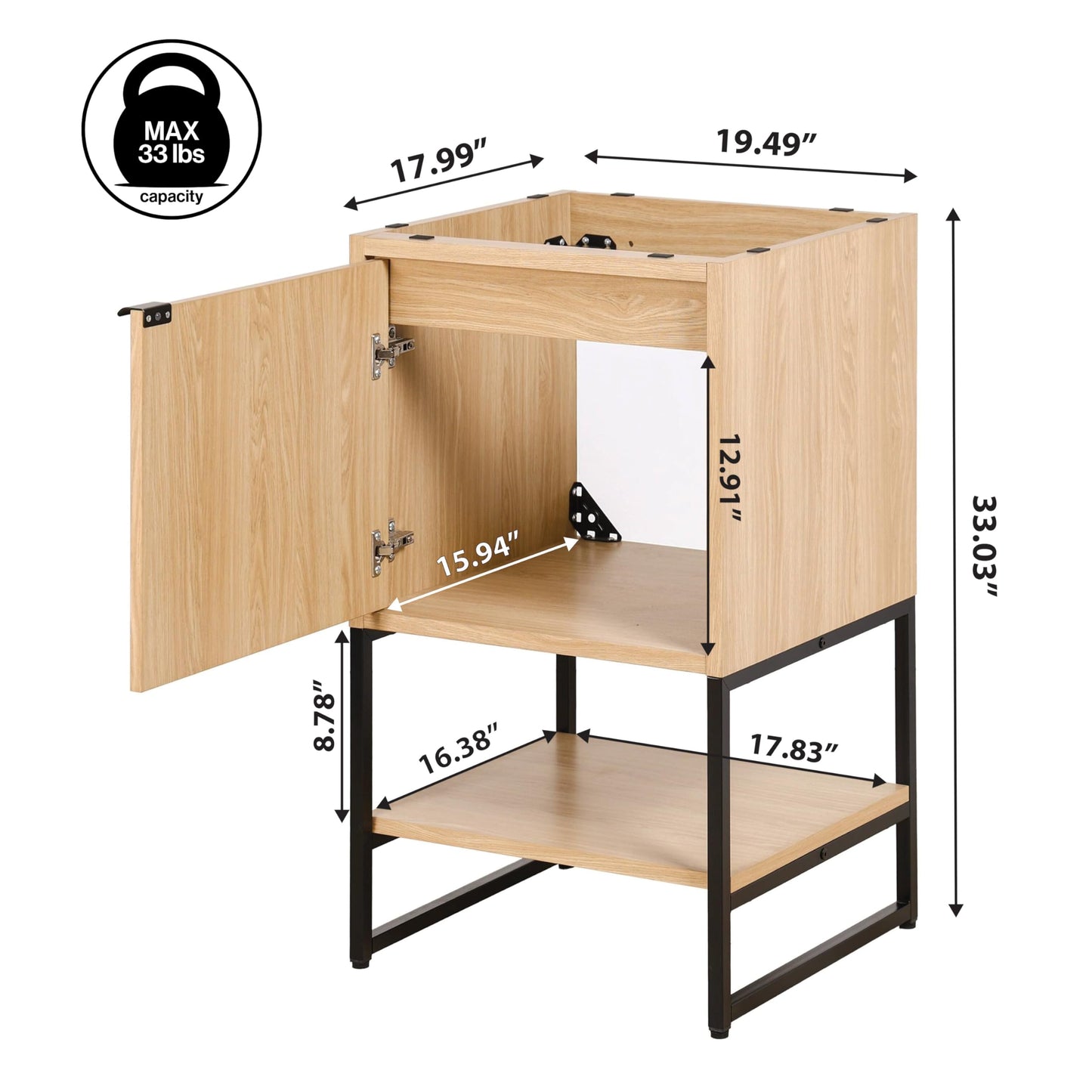 JONATHAN Y Juhl 20 in. W x 18 in. D x 33 in. H Modern Bathroom Vanity Cabinet with Chevron-Front and Soft-Close Door, Oak Freestanding Storage (Sink Basin Not Included) VAN1012A