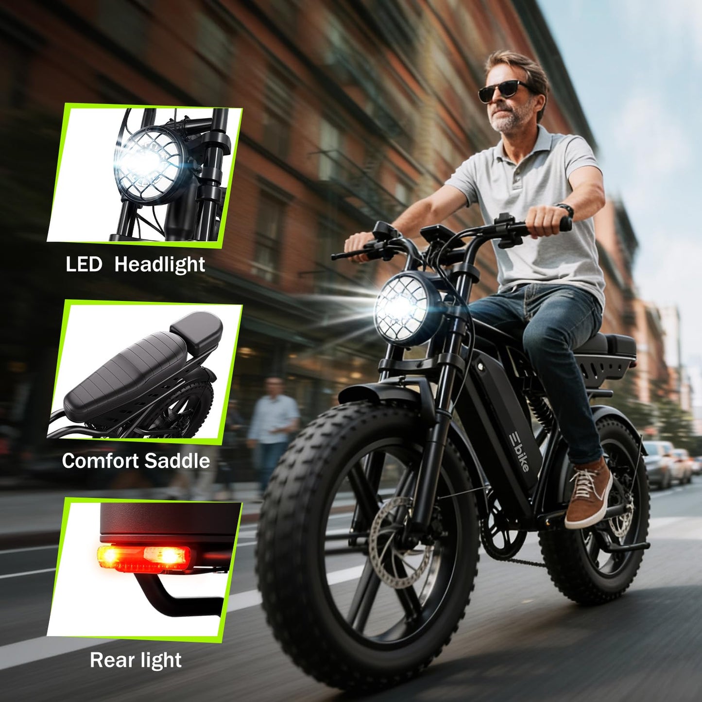 TST Electric Bike for Adults 1500W Peak 20" Fat Tire All-Terrain E-Bike 60/130 Miles Electric Dirt Bike - 48V 15/30AH Battery Tested to UL 2849 Powered Electric Bicycle