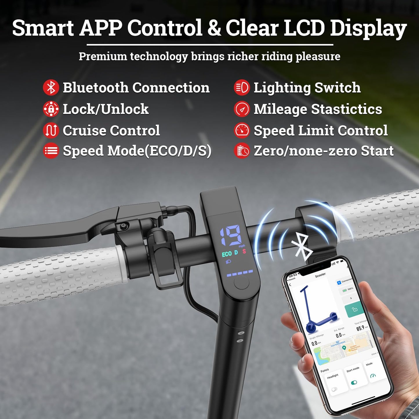 Qlaway Electric Scooter - Top Speed 19 MPH, Max 15 Miles Ranges, 8.5" Solid Tire, Powerful 350W Motor, Load 264LBS, Aluminum Alloy Foldable Commuting Escooter for Adults & Teens
