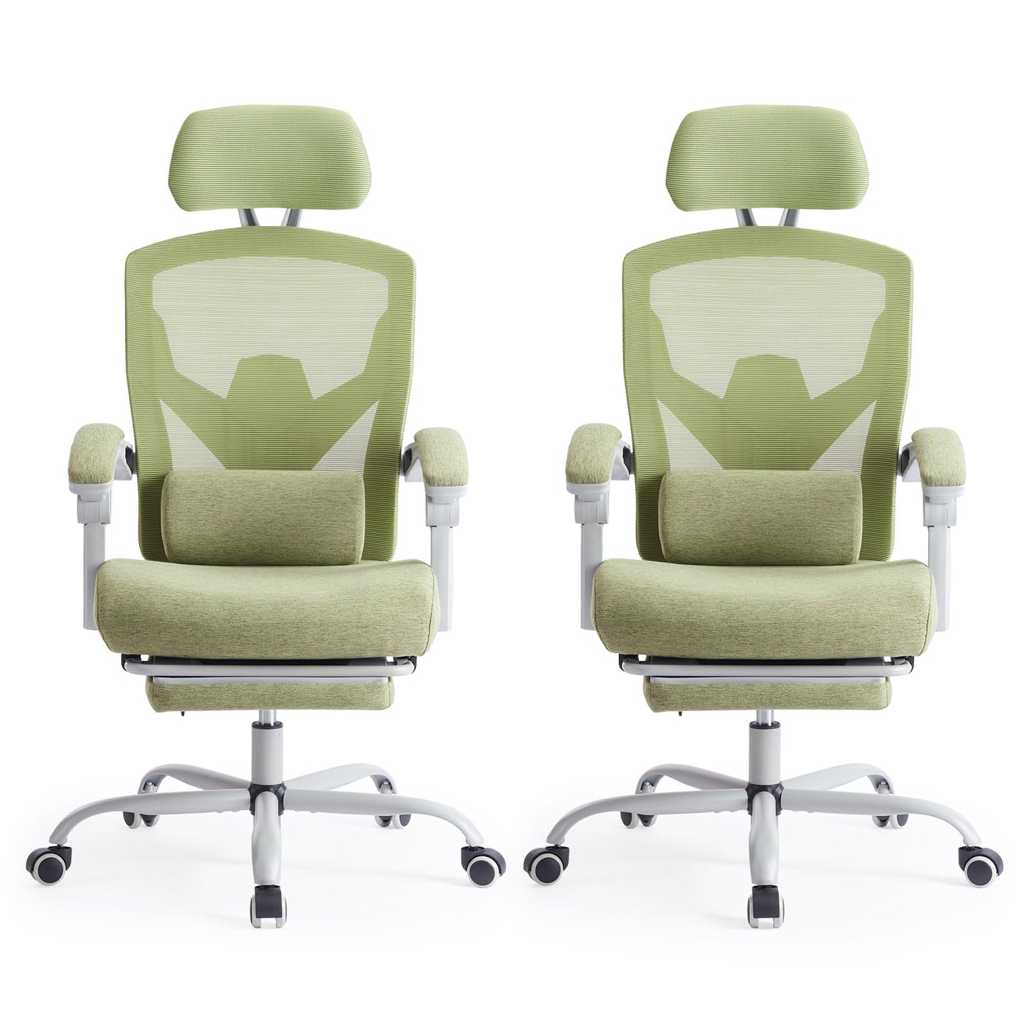 Sweetcrispy Office Computer Desk Chair Set of 2, Ergonomic High-Back Mesh Rolling Work Swivel Chairs with Wheels, Comfortable Lumbar Support, Comfy Arms for Home, Bedroom, Study, Student, Green