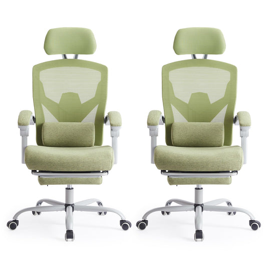 Sweetcrispy Office Computer Desk Chair Set of 2, Ergonomic High-Back Mesh Rolling Work Swivel Chairs with Wheels, Comfortable Lumbar Support, Comfy Arms for Home, Bedroom, Study, Student, Green
