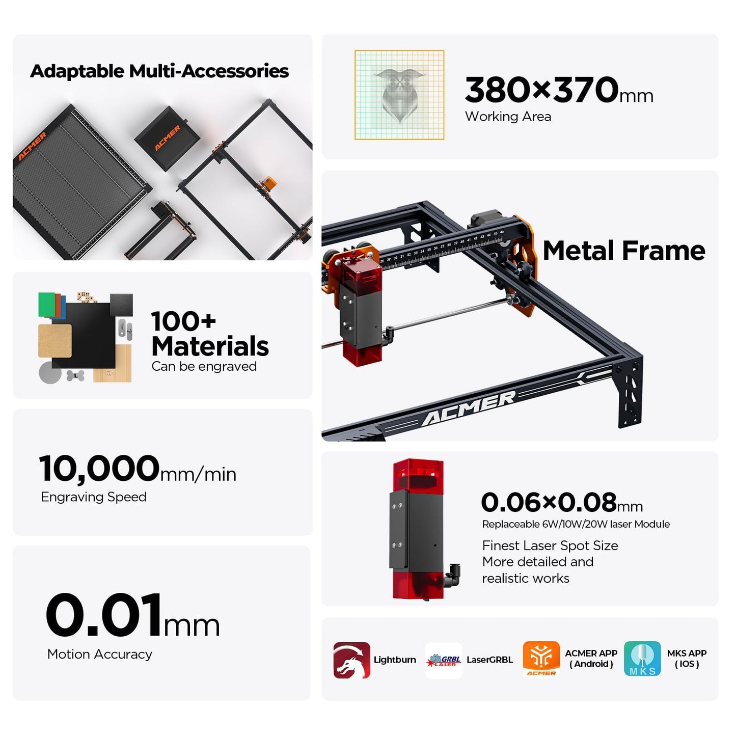 Laser Engraver Machine, P1 S Pro 10W(10000mW) Cutting Machine 380x370mm Large Area, WiFi Control, Engraves Wood Acrylic Leather Glass Metal for DIY, Crafts & for Small Business