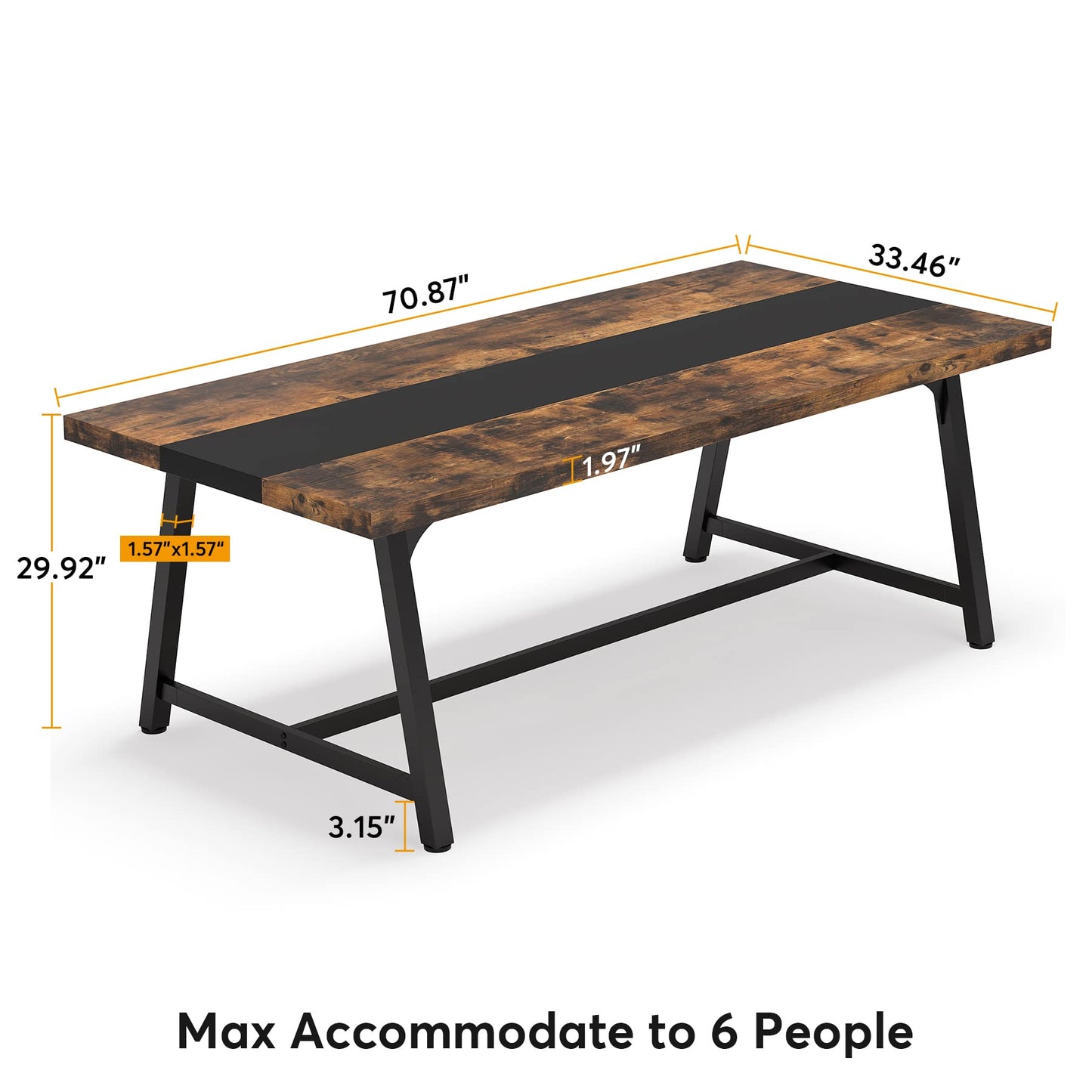 Tribesigns 6FT Rectangle Conference Table, 70.87L x 33.46W x 29.92H Inches Meeting Table for Conference Room, Wood Office Executive Desk with Strong Metal Frame for 6 People, Brown