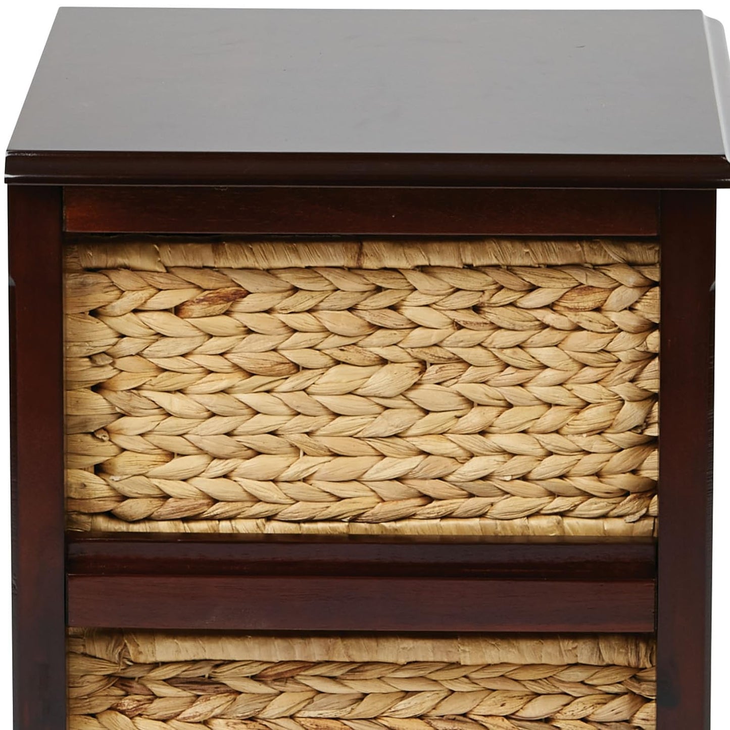 OSP Home Furnishings Seabrook Storage Tower with Solid Wood Frame and Natural Baskets, 2-Tier, 4-Drawer, Espresso Finish