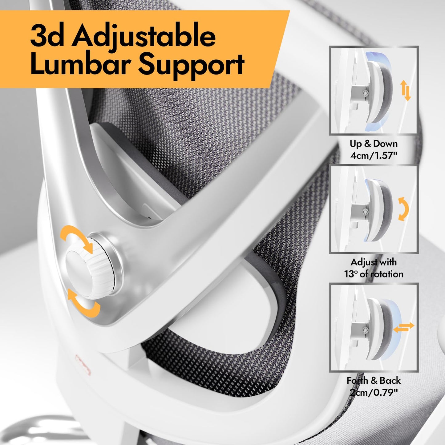 HOLLUDLE Ergonomic Mesh Office Chair - 3D Adjustable Lumbar Support & 3D Armrests, V-Shaped Back, Adjustable Desk Chair for Office & Home, White