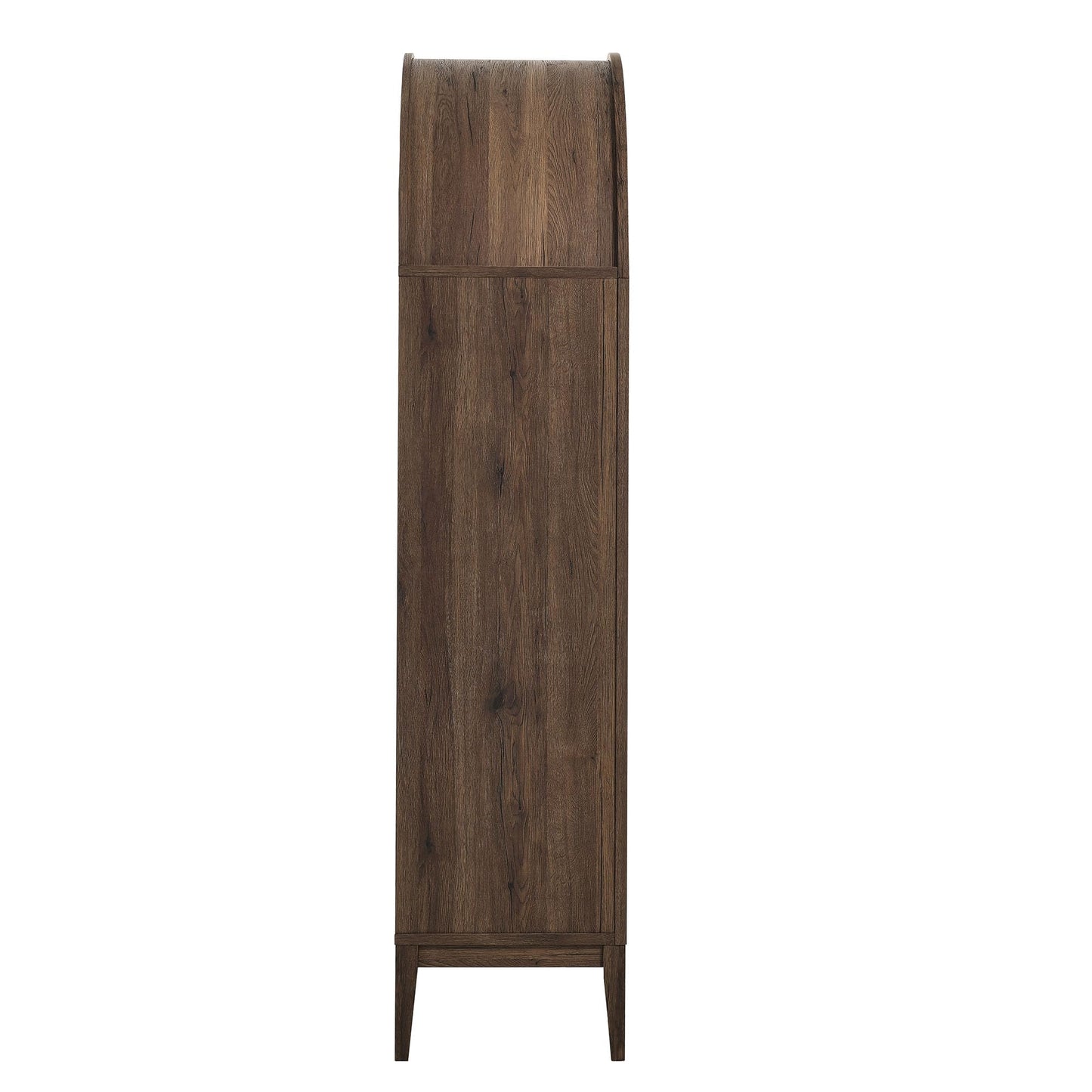Modway Nolan Tall Arched Storage Display Cabinet in Walnut Light Oak - 74 Inch Arch Bookshelf with Glass Doors, Shelves and Drawers - Modern Accent Cabinet for Living Room, Dining Room
