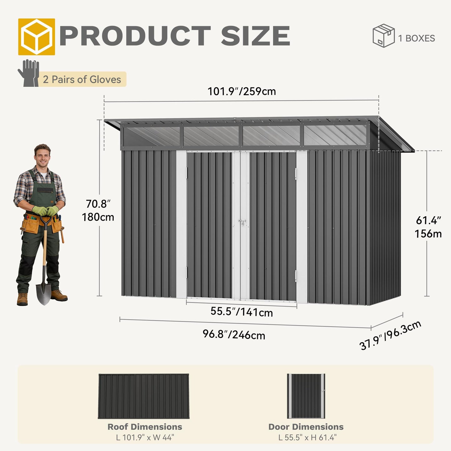 DWVO 9x4 FT Outdoor Storage Shed with Acrylic Windows, Utility Tool Shed Metal Storage Garden Shed with Door & Lock for Bike Storage, Waterproof Trash Shed for Backyard Garden Patio, Dark Dray