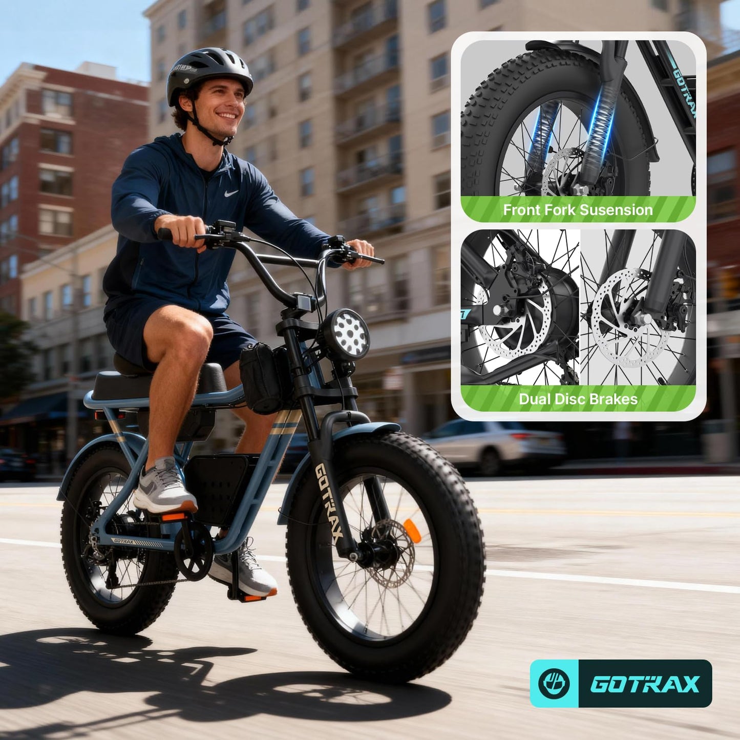 Gotrax R7 Electric Bike for Adults, 750W Motor, 25mph, Max 45-Mile Range, 20" Fat Tire, UL Certified, 48V Removable Battery, Oversized Padded Seat, Basket&Frame Bag, Easy Assembly for City&All-Terrain