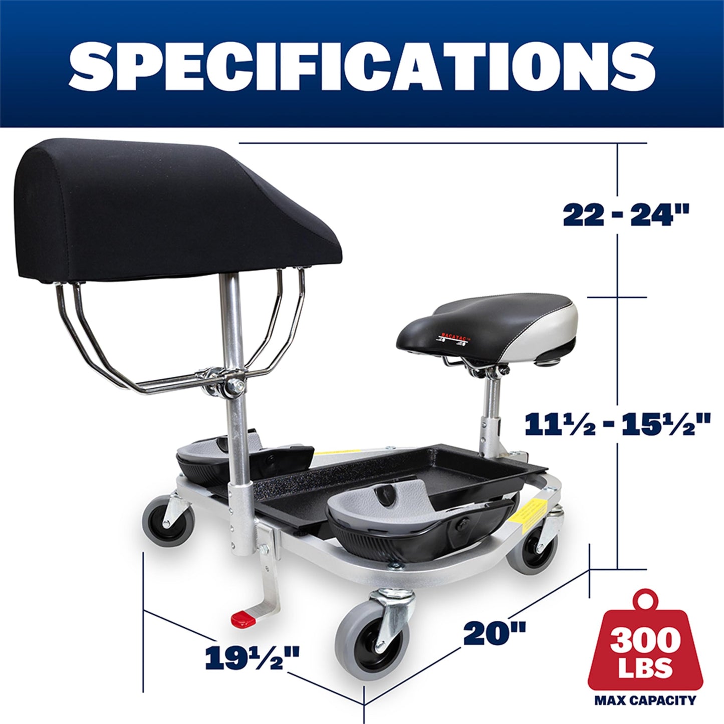 Racatac Kneeling Sitting Creeper with Chest Support and 3 Inch Casters, Rolling Knee Pads with Seat, Creeper for Flooring Installation, Assembled in USA, 01RAC3CS